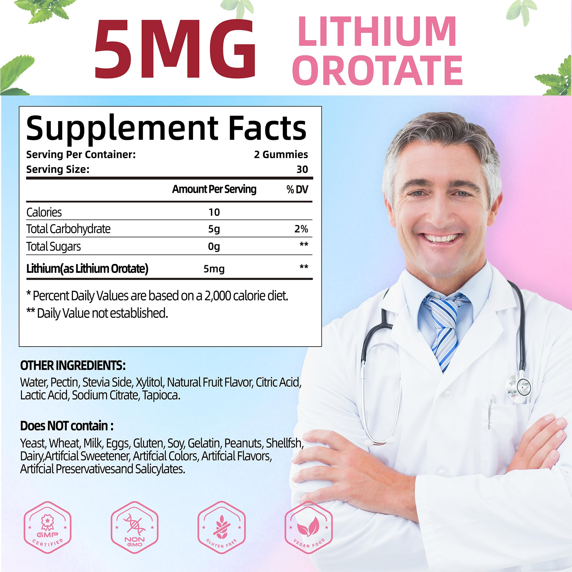 SUGAWITA Lithium Orotate Gummies side view with nutritional information