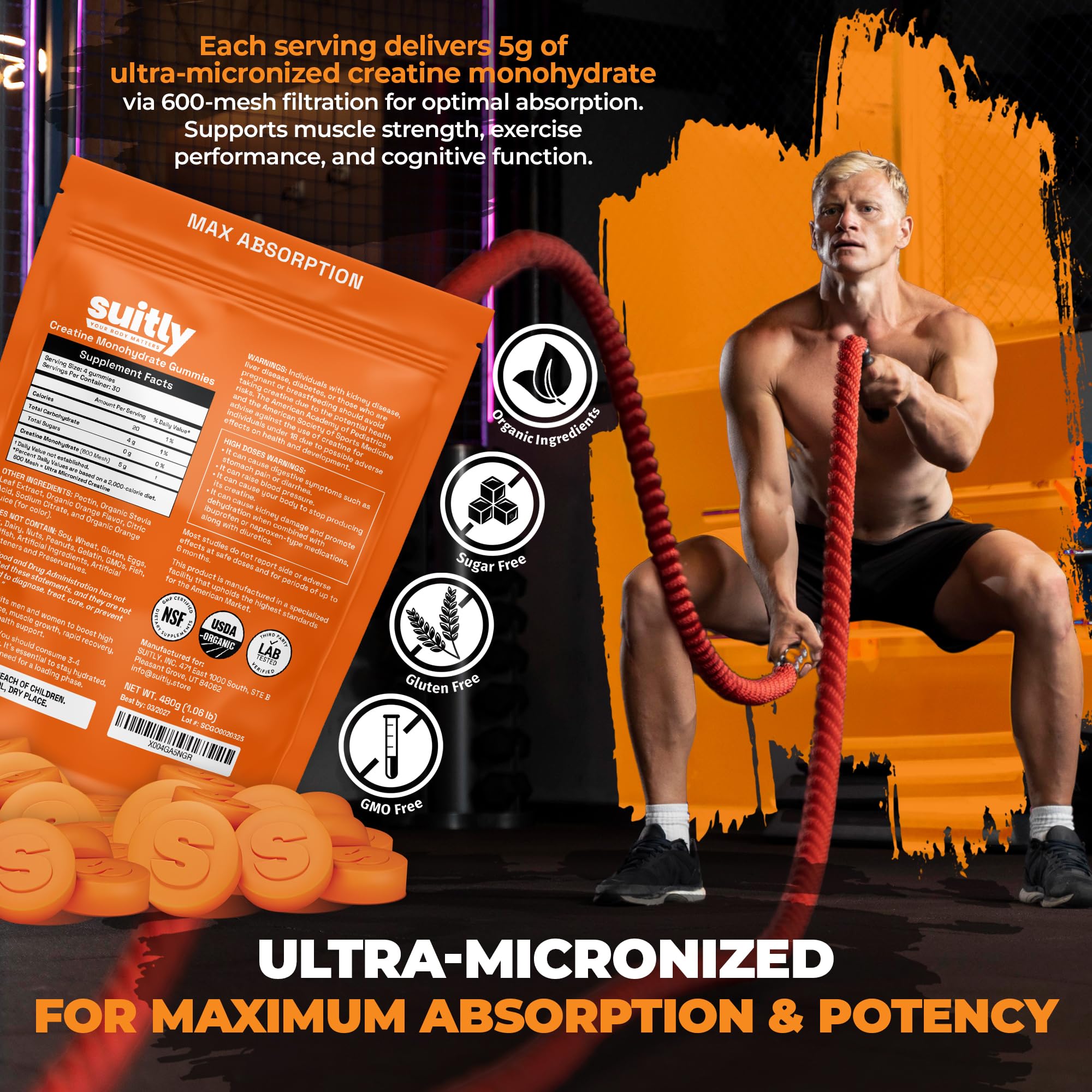 Suitly Creatine Gummies orange flavour gummies
