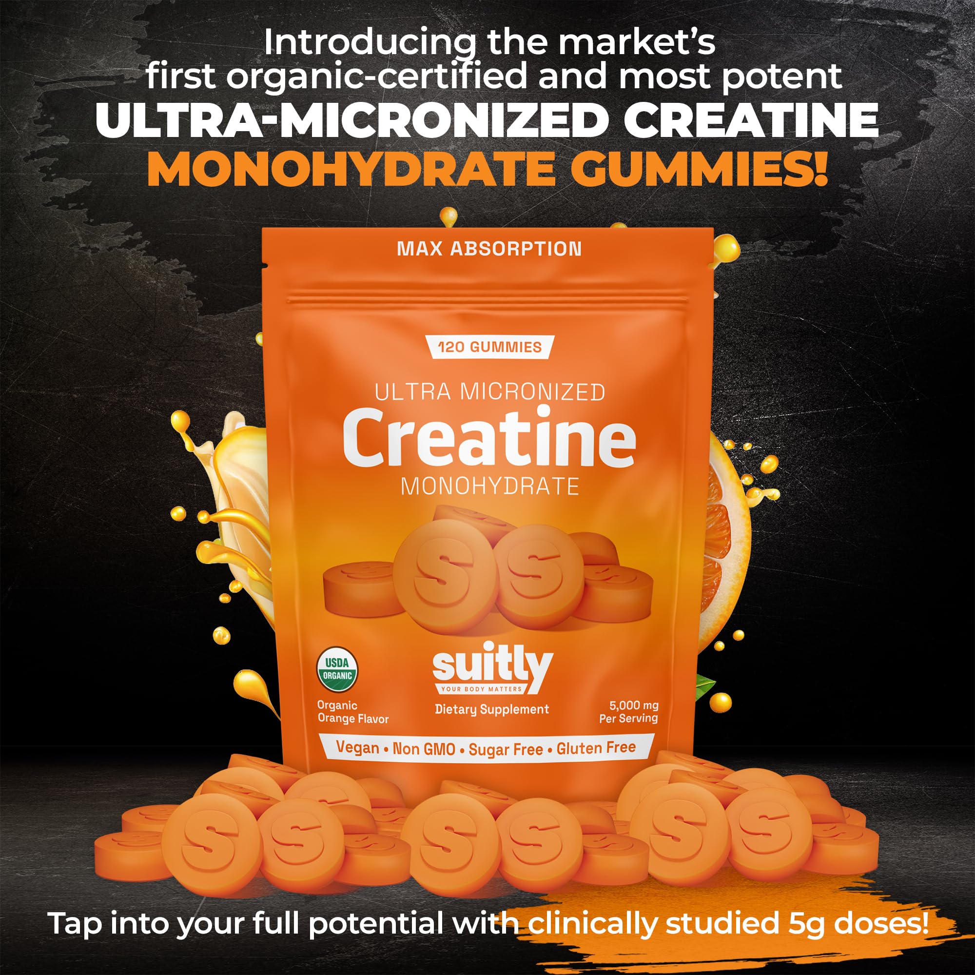 Suitly Creatine Gummies packaging with travel pouch