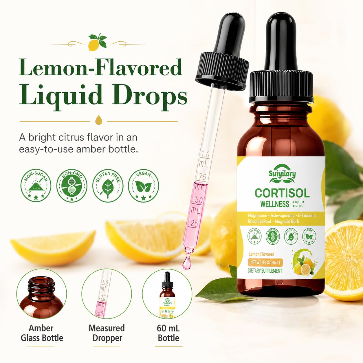 Suiyilary Ashwagandha supplement liquid mixed in a smoothie