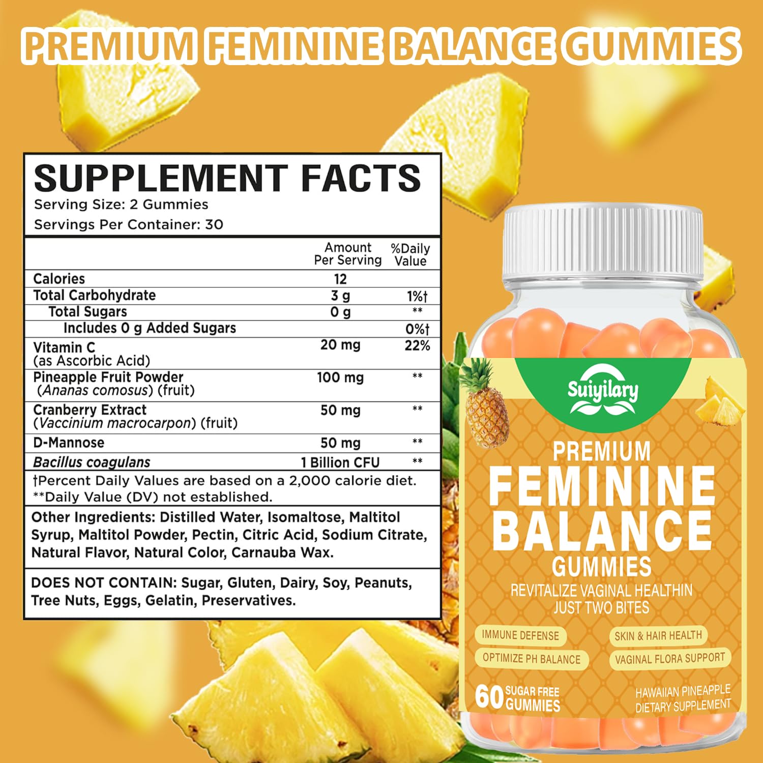 Suiyilary Feminine Probiotics Gummies pineapple flavour close-up