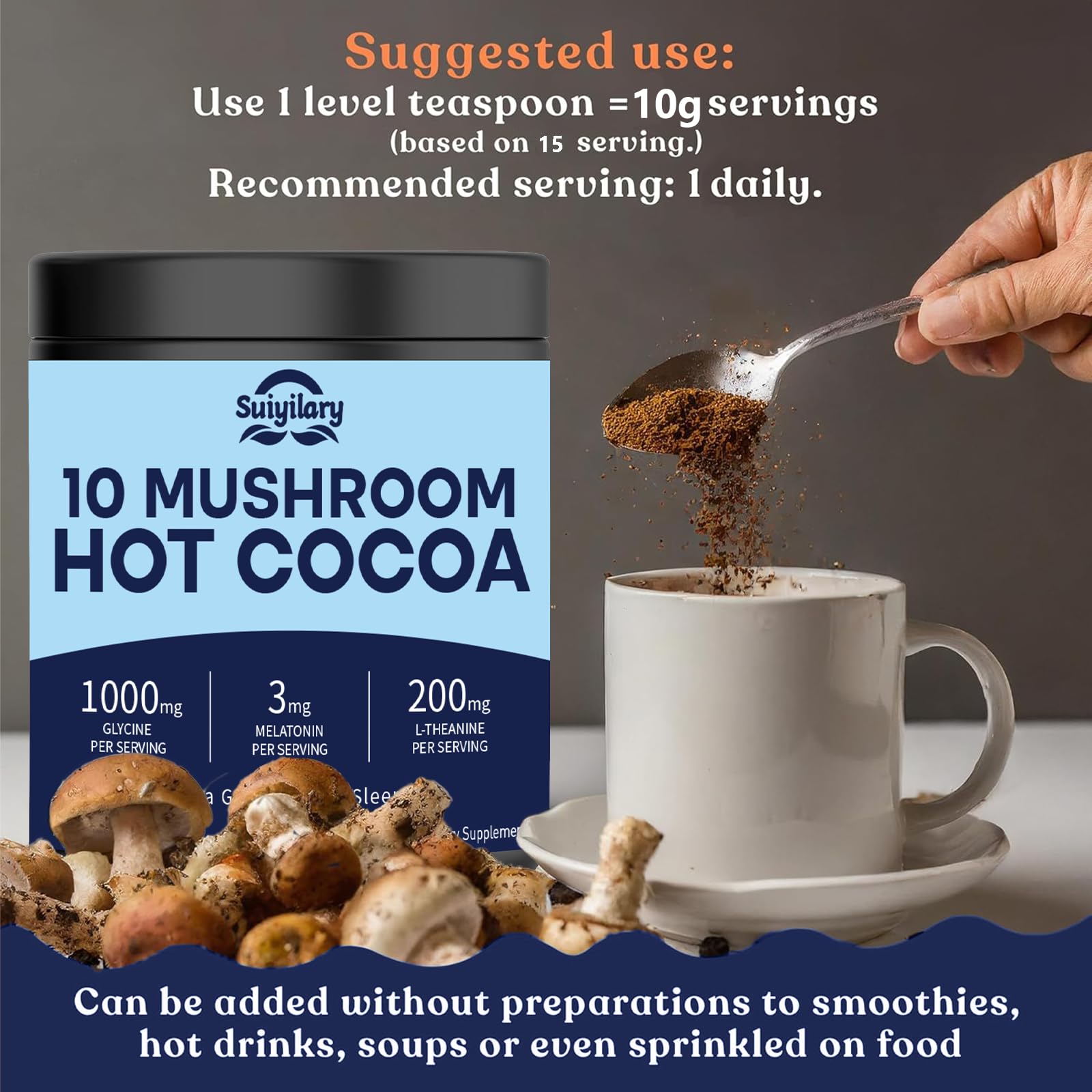 Suiyilary Mushroom Cocoa 113g lifestyle scene with a cozy setting