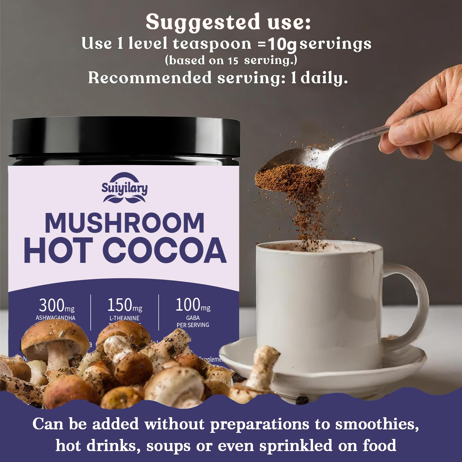 Suiyilary Mushroom Cocoa Powder Blend 209g lifestyle scene
