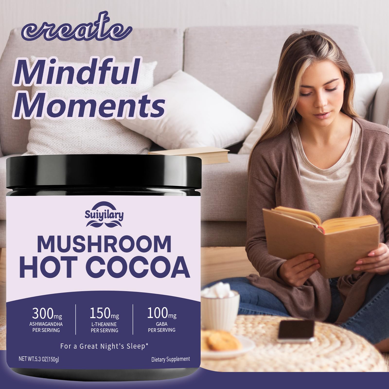 Suiyilary Mushroom Cocoa Powder Blend 209g mixed with hot water