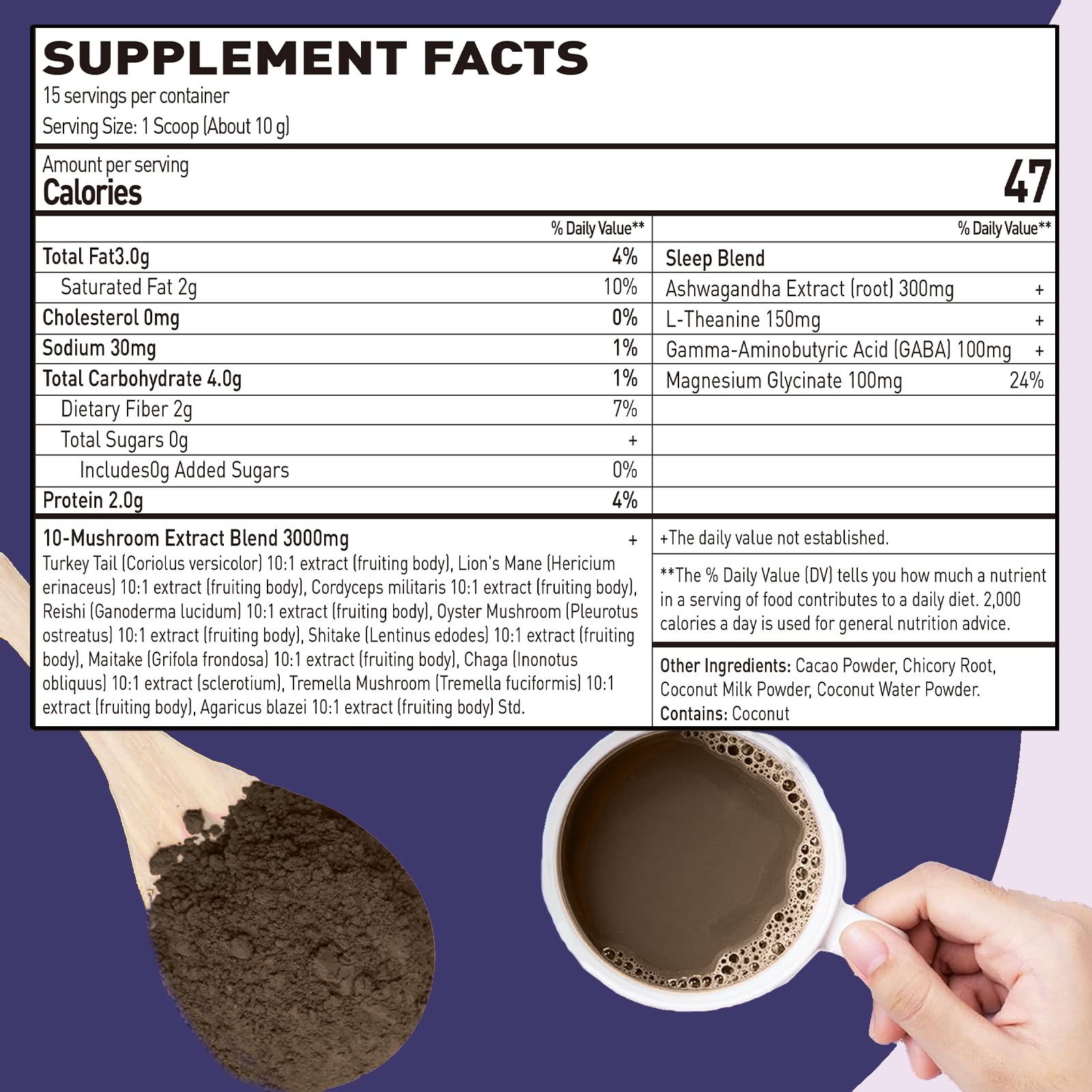 Suiyilary Mushroom Cocoa Powder Blend 209g nutritional information