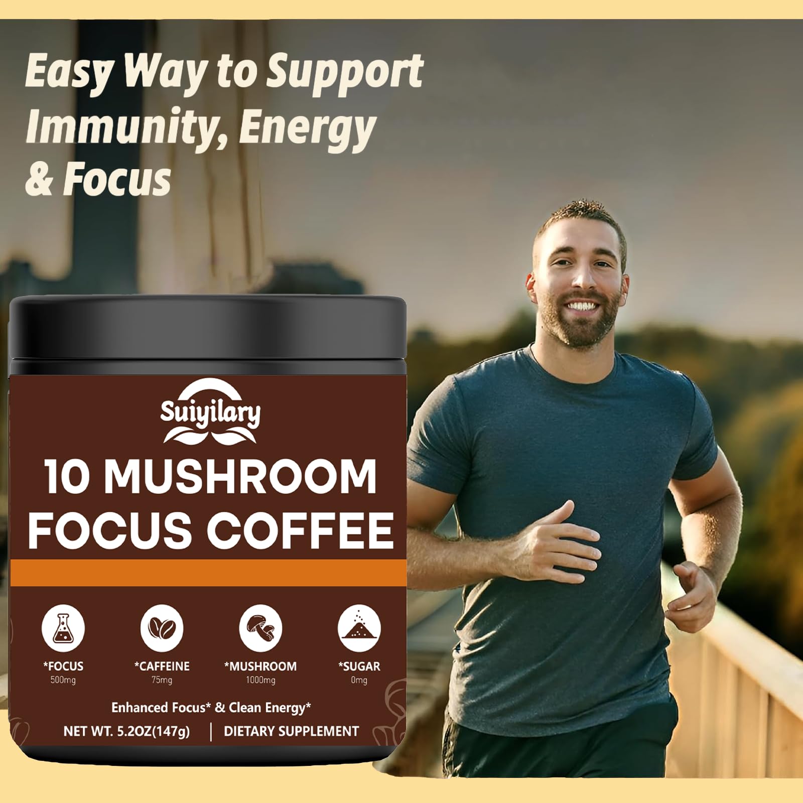 Suiyilary Mushroom Coffee Powder Blend lifestyle shot