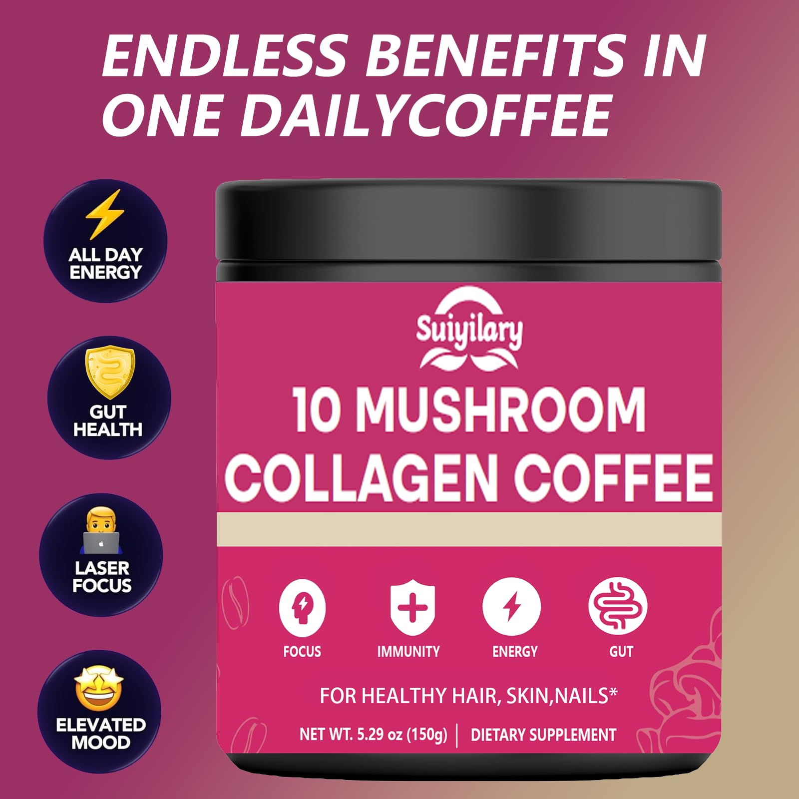 Suiyilary Mushroom Coffee Powder Blend scoop showing powder