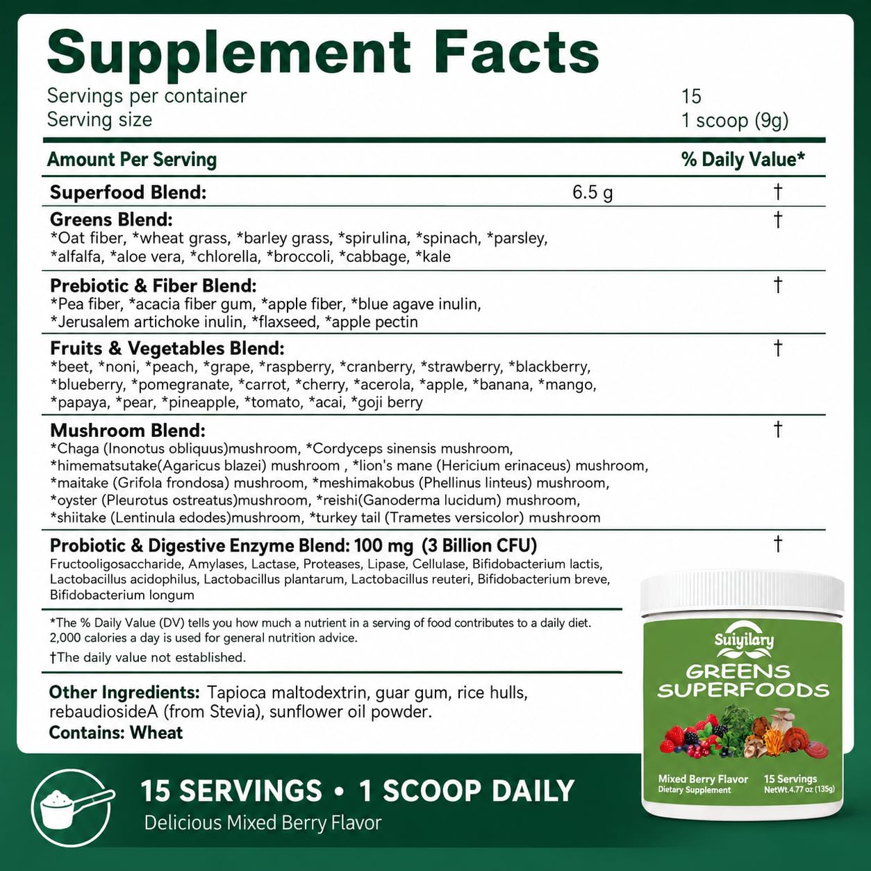 Suiyilary Spirulina Superfood Blend 191g on a kitchen counter
