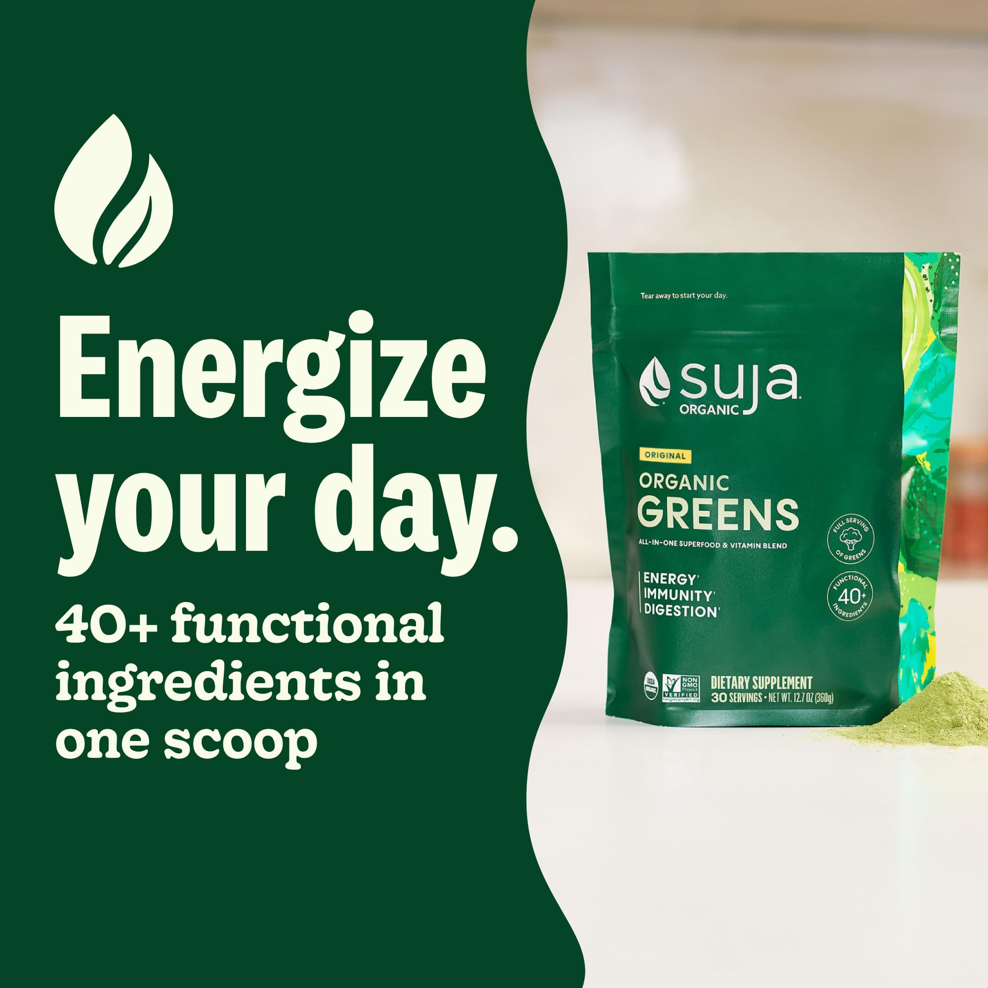 Suja Organic Greens Powder packaging side view