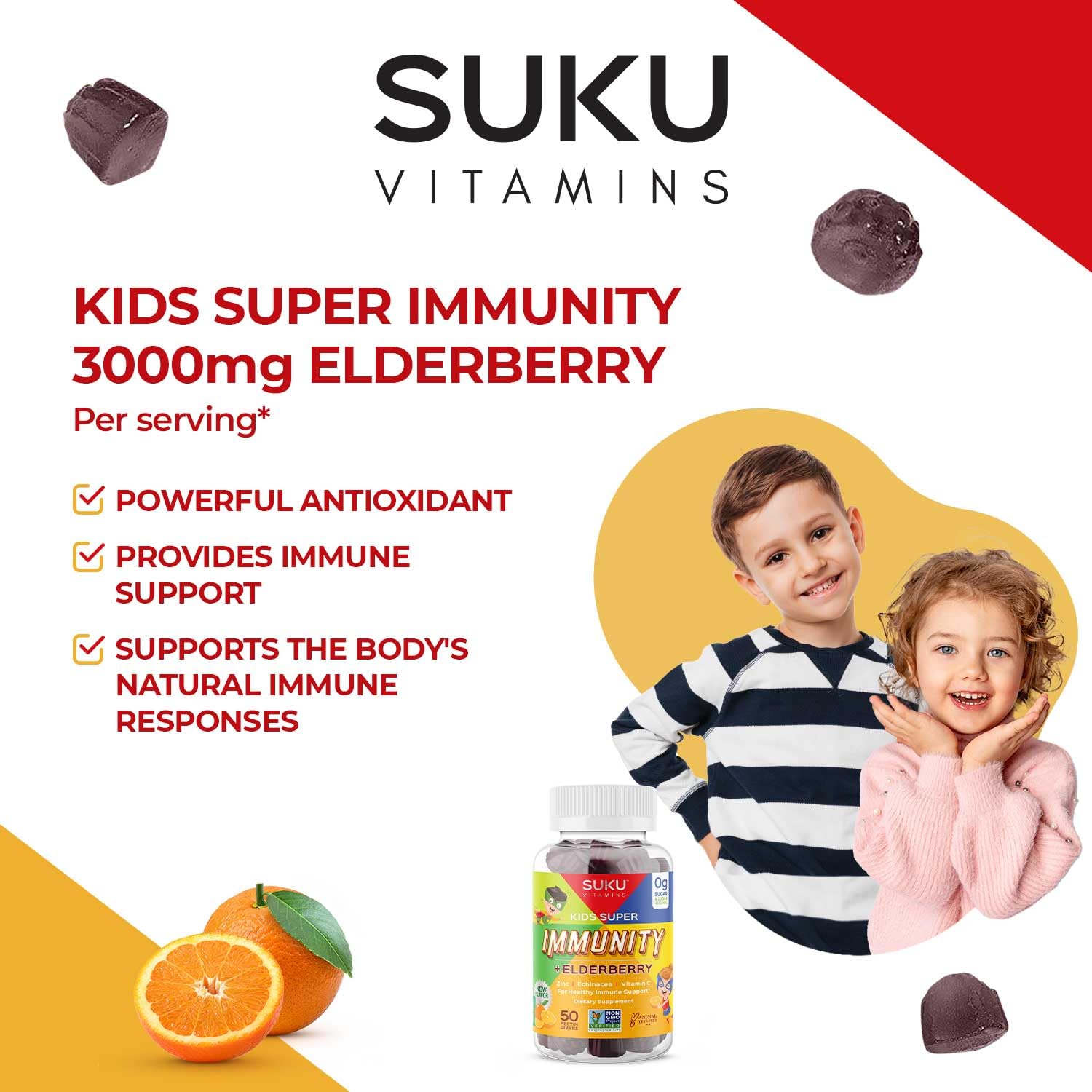 SUKU Elderberry Gummies in a child's hand