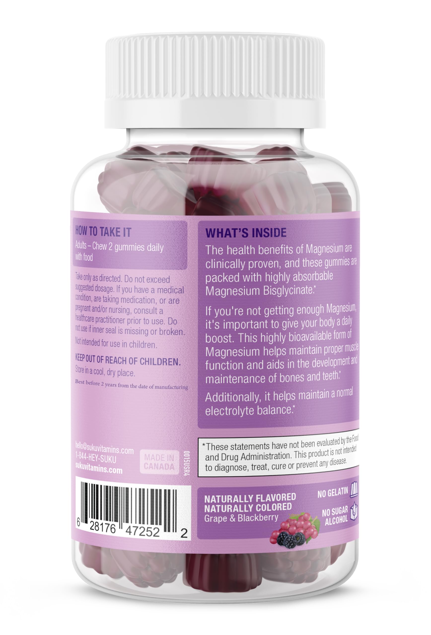 SUKU Magnesium Gummies packaging side view