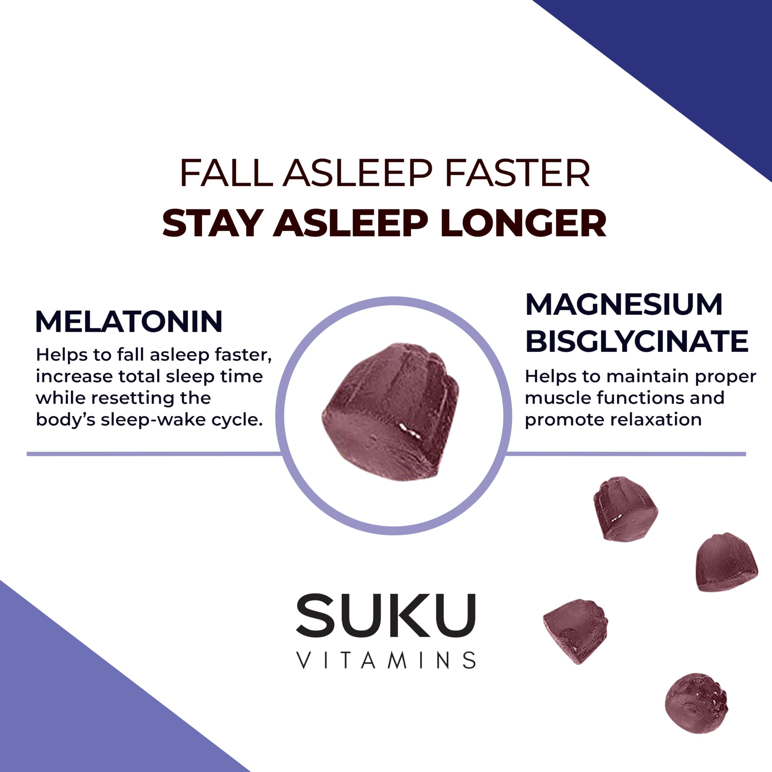 SUKU Melatonin Magnesium Gummies displayed on a wooden table
