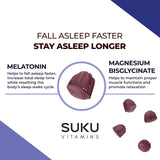 SUKU Melatonin Magnesium Gummies displayed on a wooden table