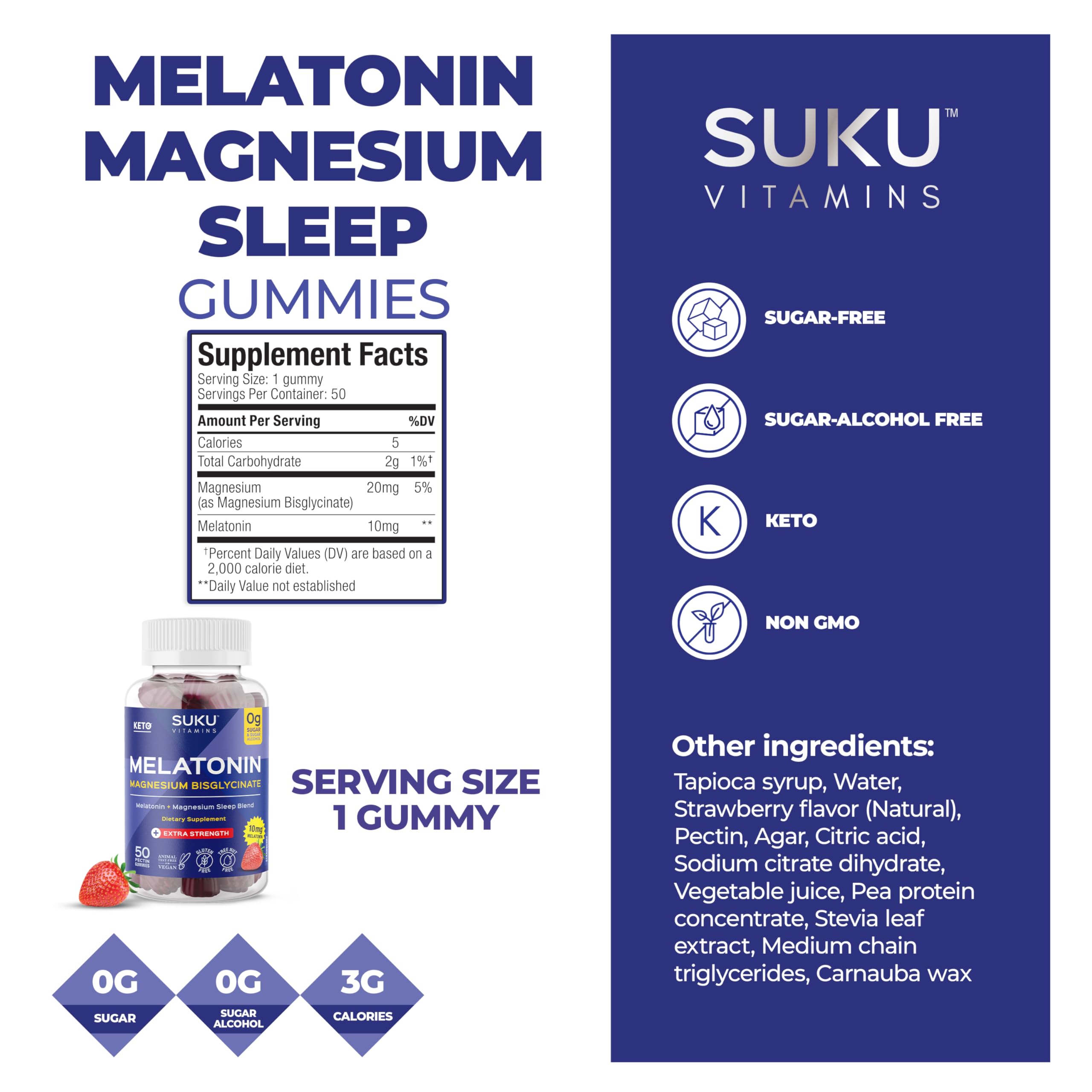 SUKU Melatonin Magnesium Gummies ingredients list on packaging