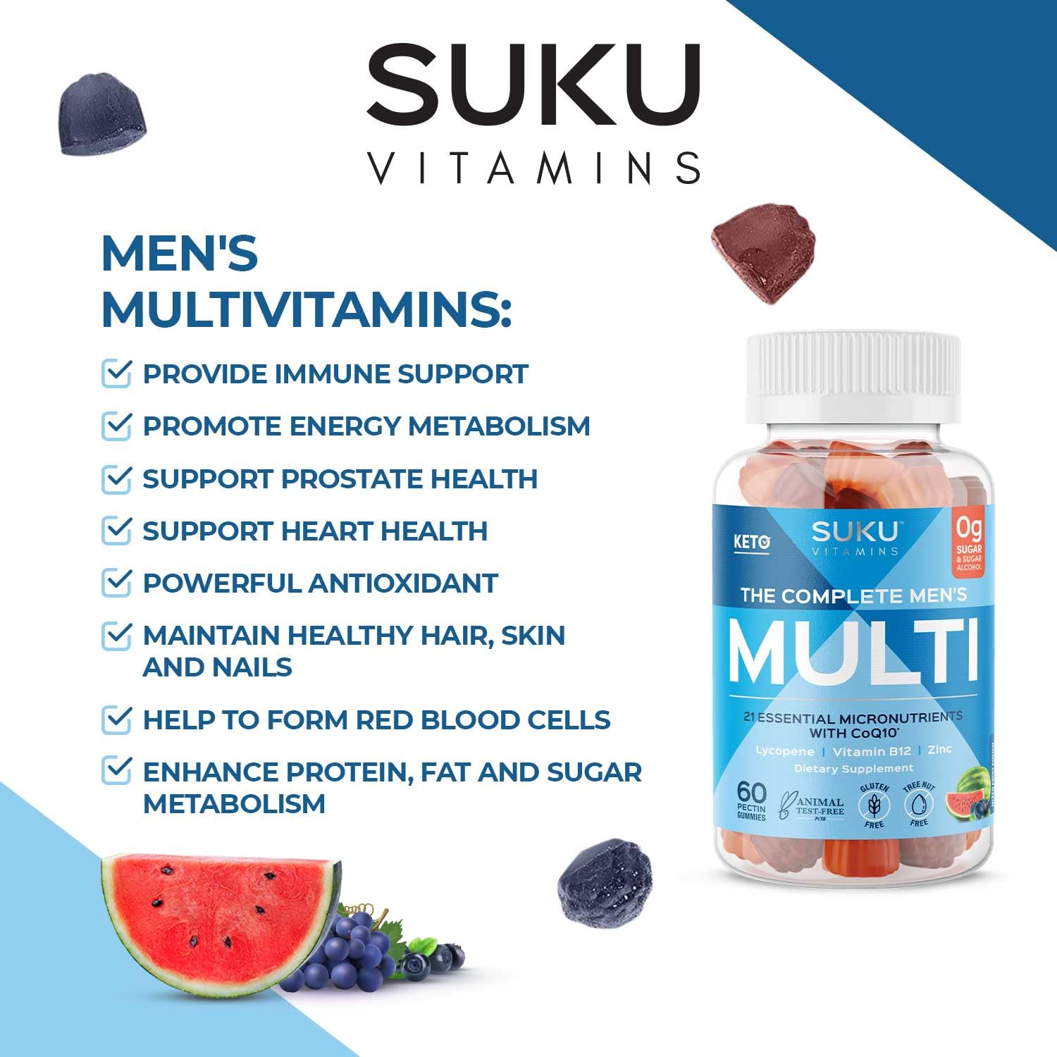SUKU Men's Multivitamin Gummies 200g package dimensions