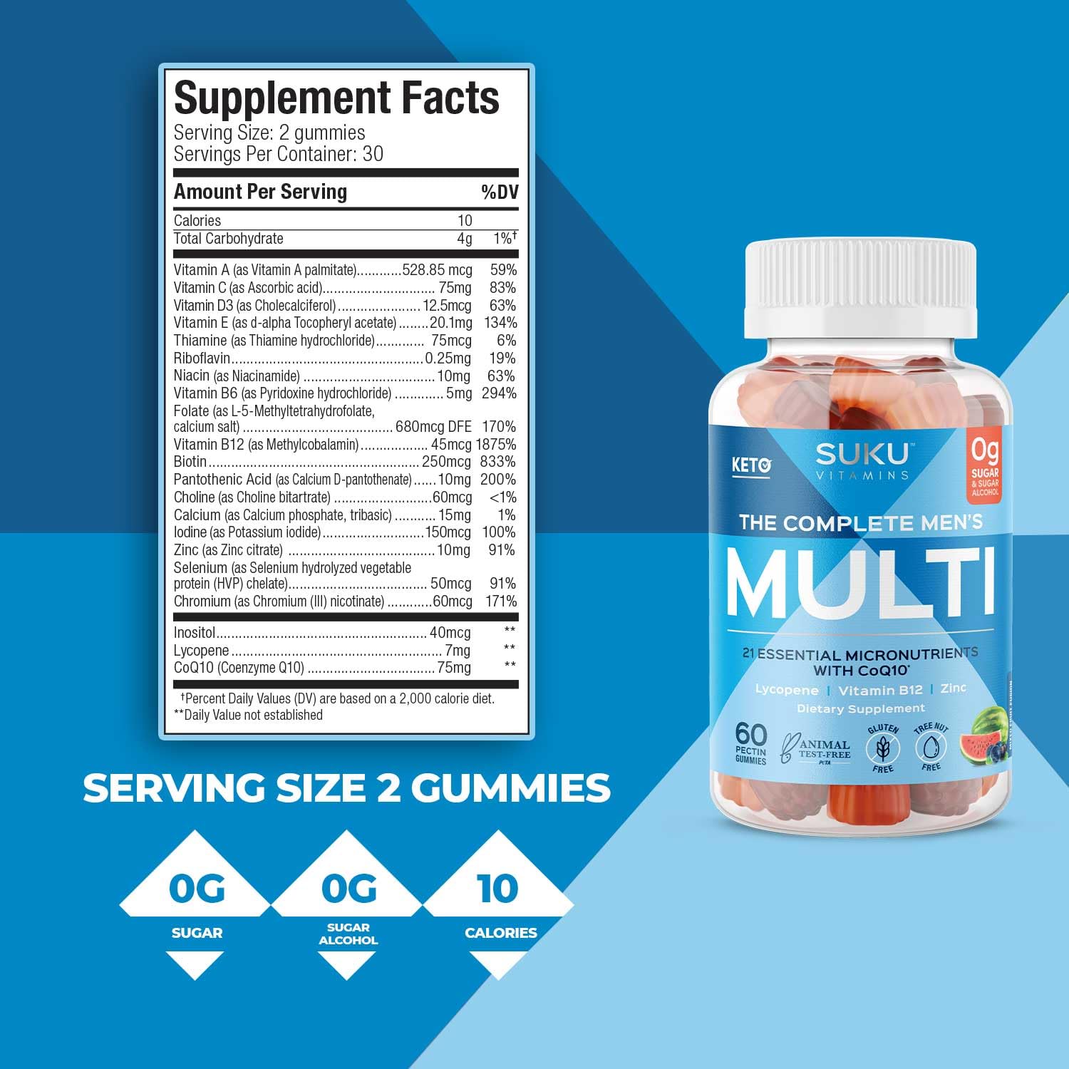 SUKU Men's Multivitamin Gummies in hand for size reference