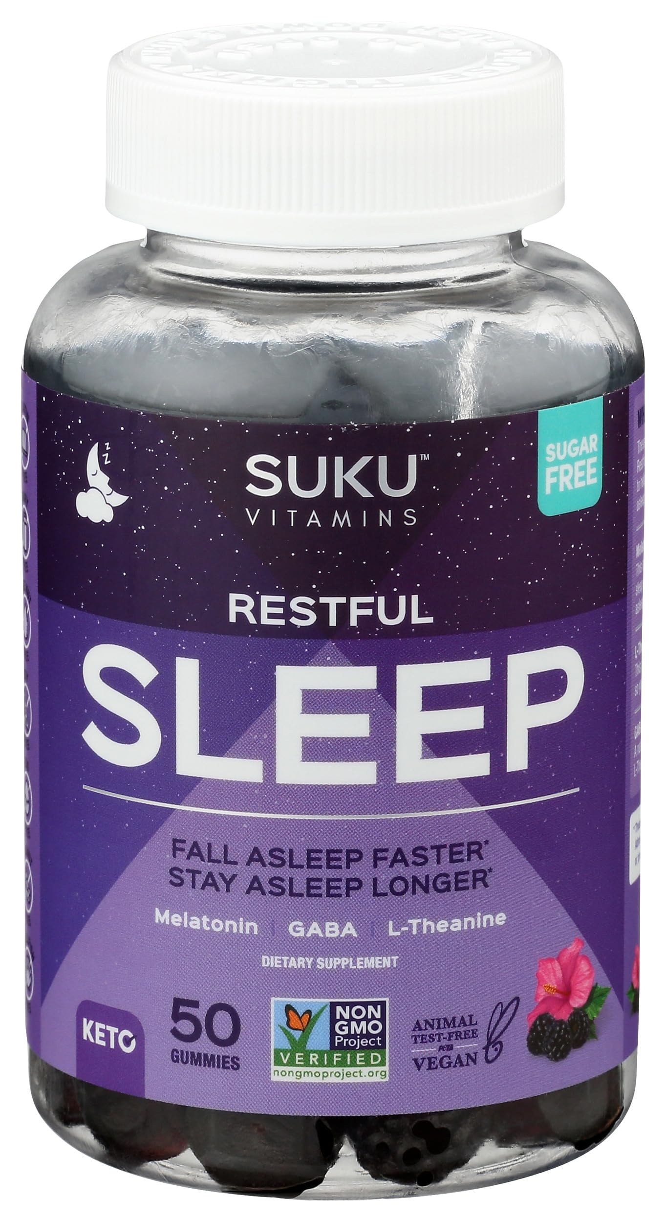 SUKU Sleep Gummies vegan and non-GMO label