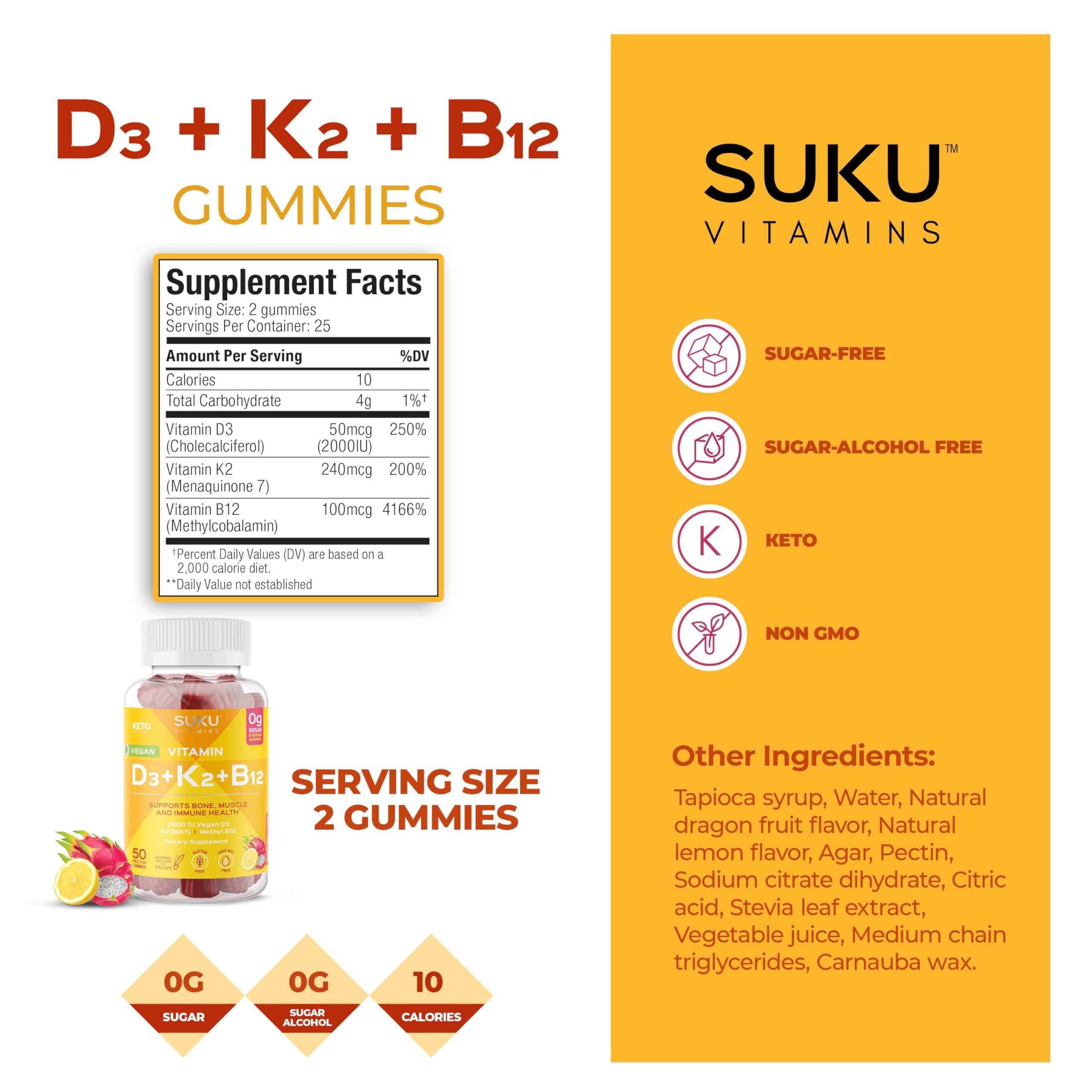 SUKU Vitamin D3 + K2 + B12 Gummies in a bowl
