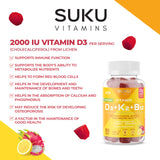 SUKU Vitamin D3 + K2 + B12 Gummies on a wooden table