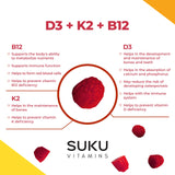 SUKU Vitamin D3 + K2 + B12 Gummies with fresh fruit