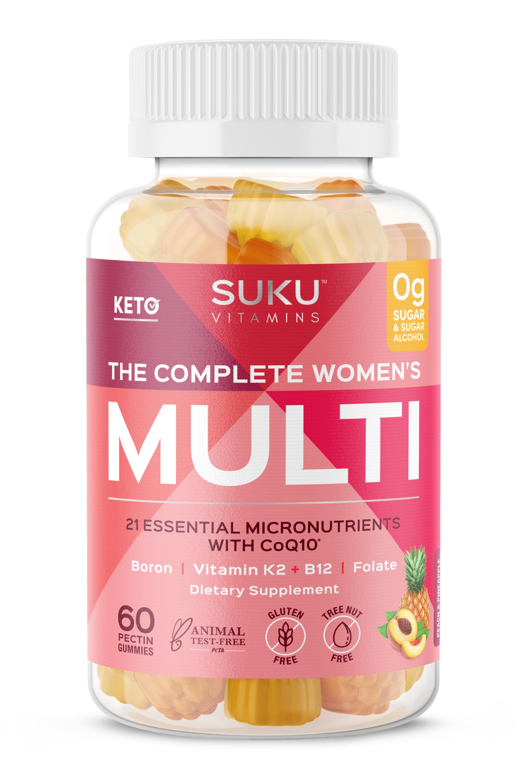SUKU Women's Multivitamin Gummies front view with pineapple flavour