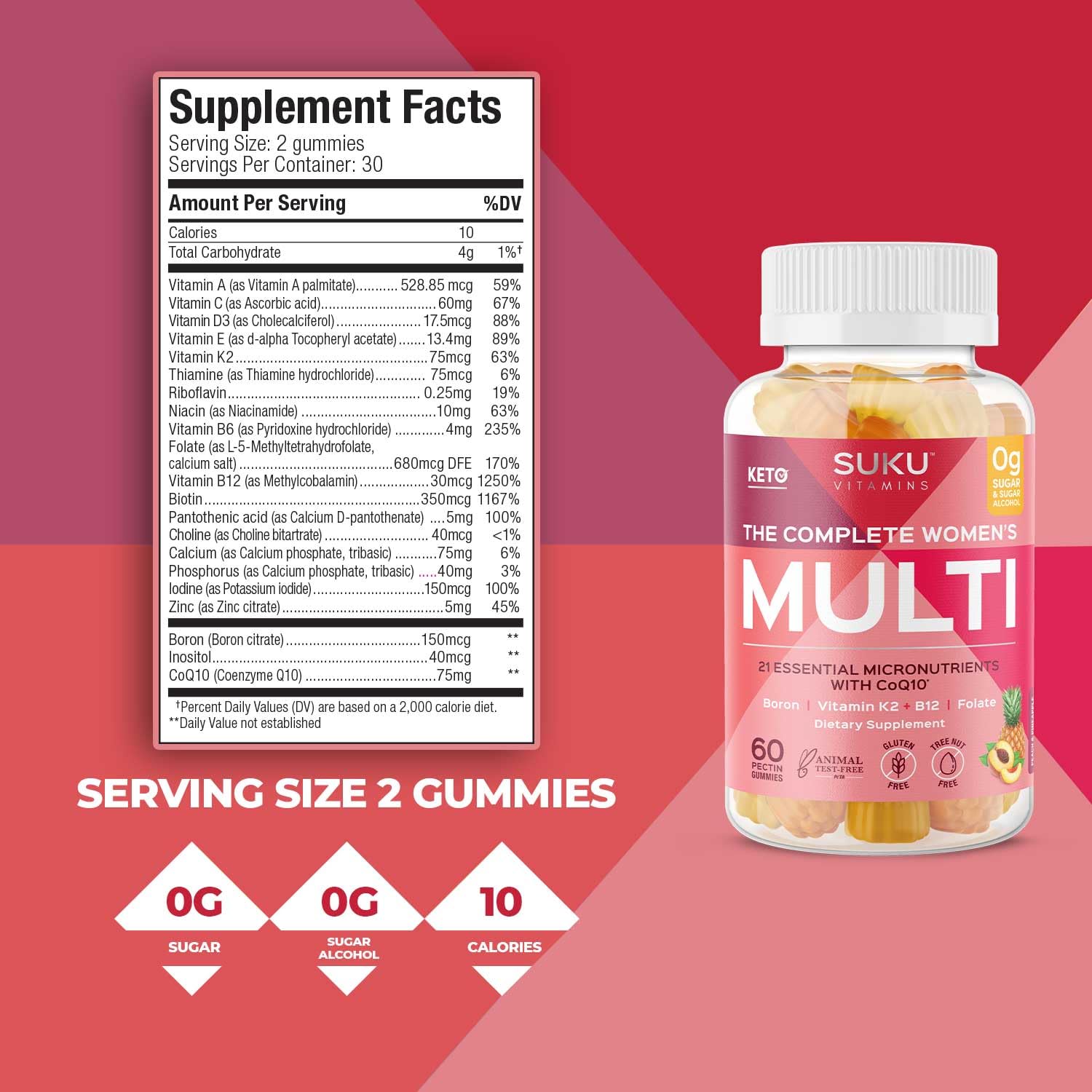 SUKU Women's Multivitamin Gummies nutritional information