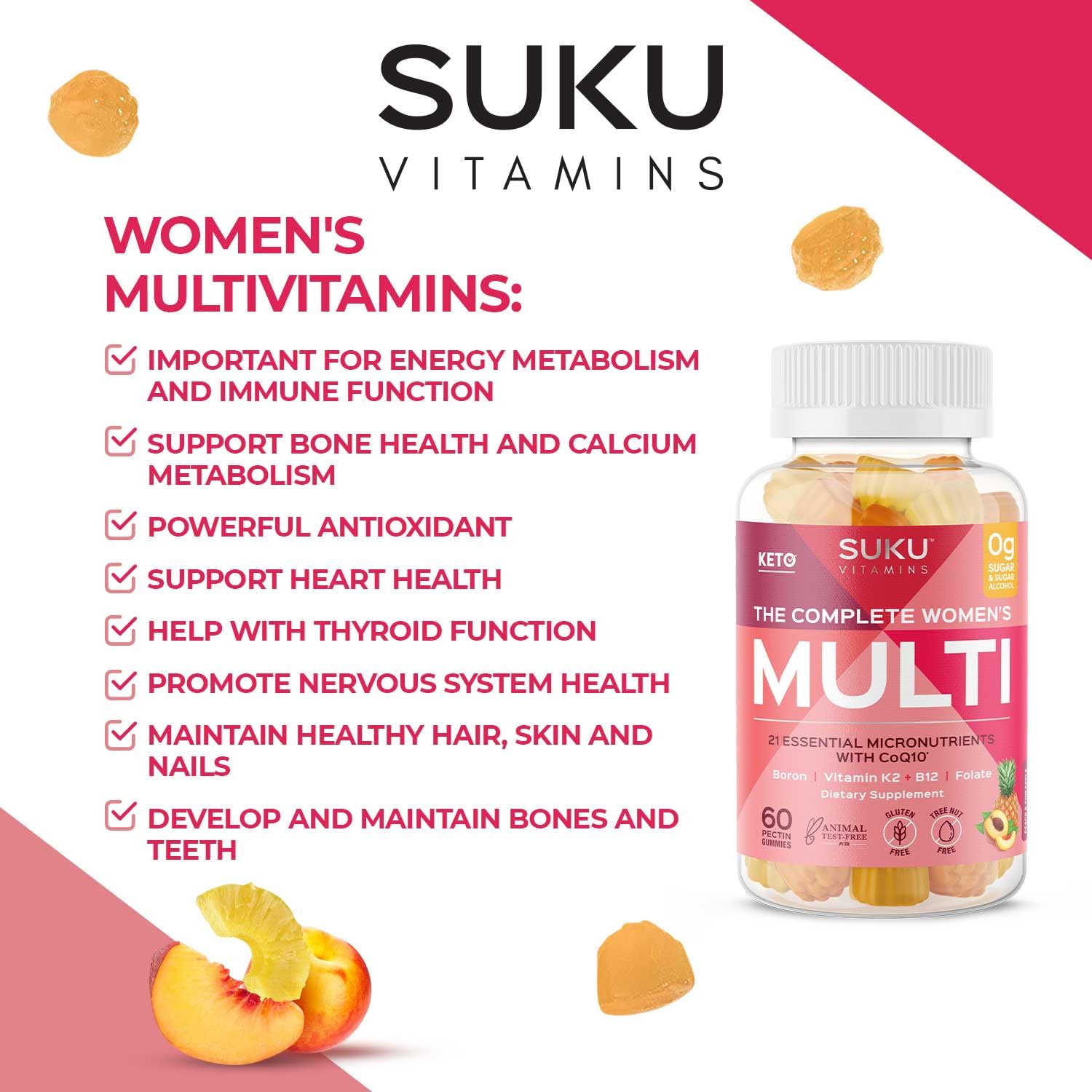 SUKU Women's Multivitamin Gummies with a measuring spoon