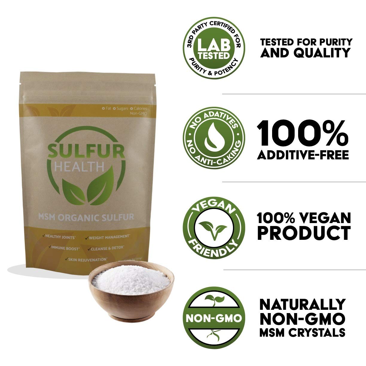 Sulfur Health MSM Organic Sulfur 227g ingredient list