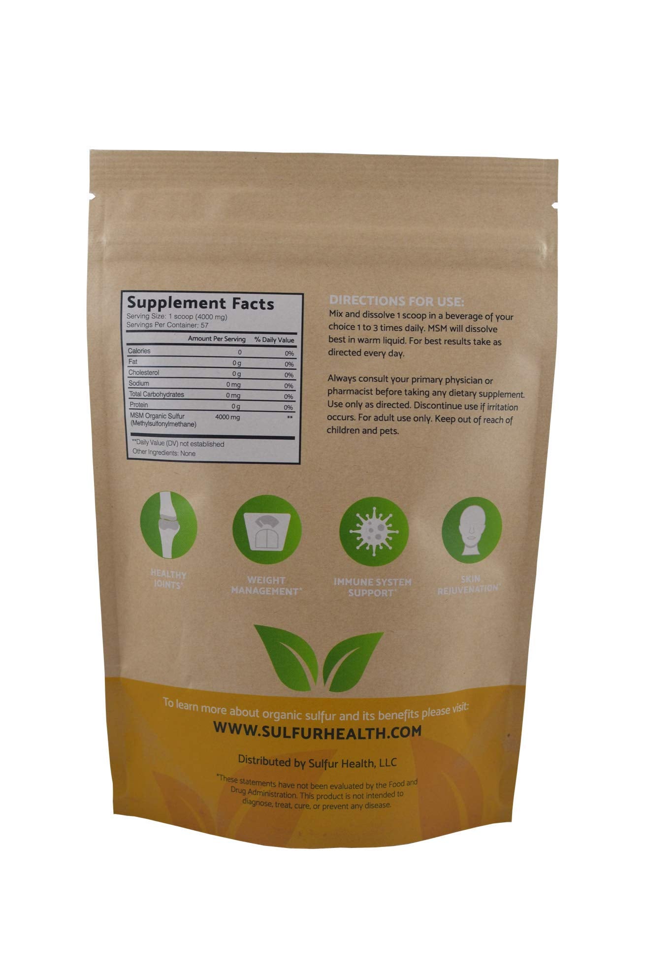 Sulfur Health MSM Organic Sulfur 227g packaging
