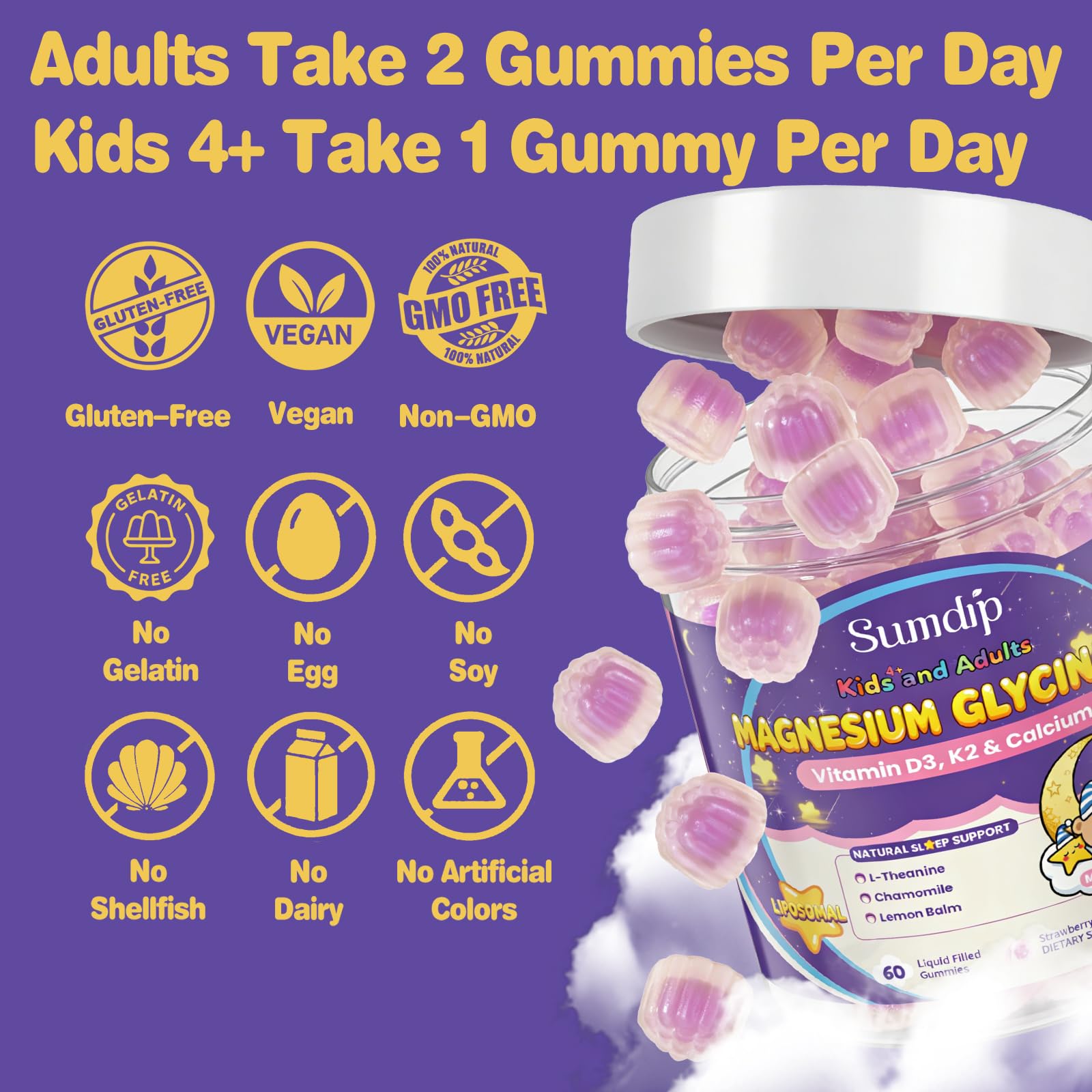 SumDIP Magnesium Glycinate Gummies 200mg with fresh strawberries