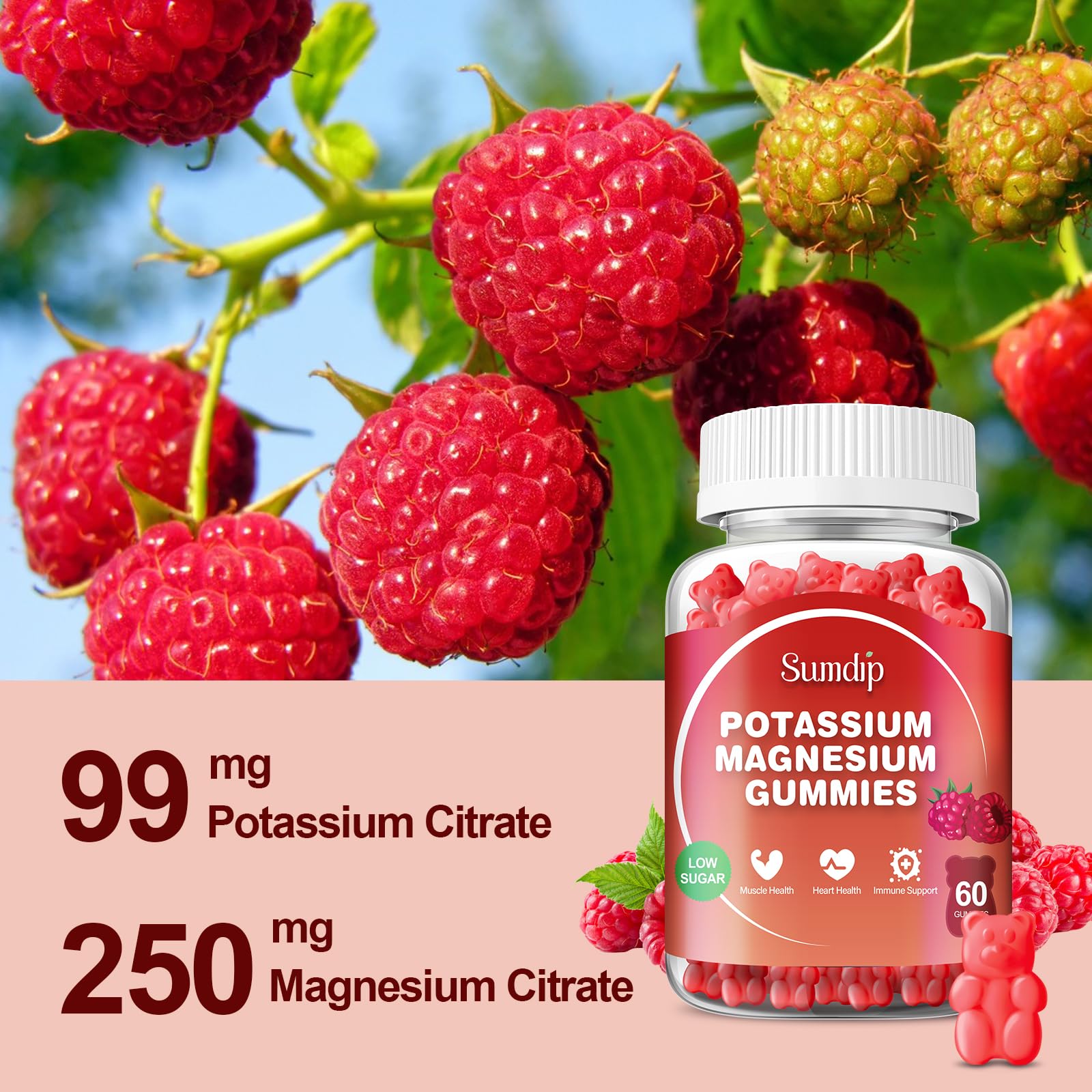 SumDIP Potassium Magnesium Gummies with a measuring spoon