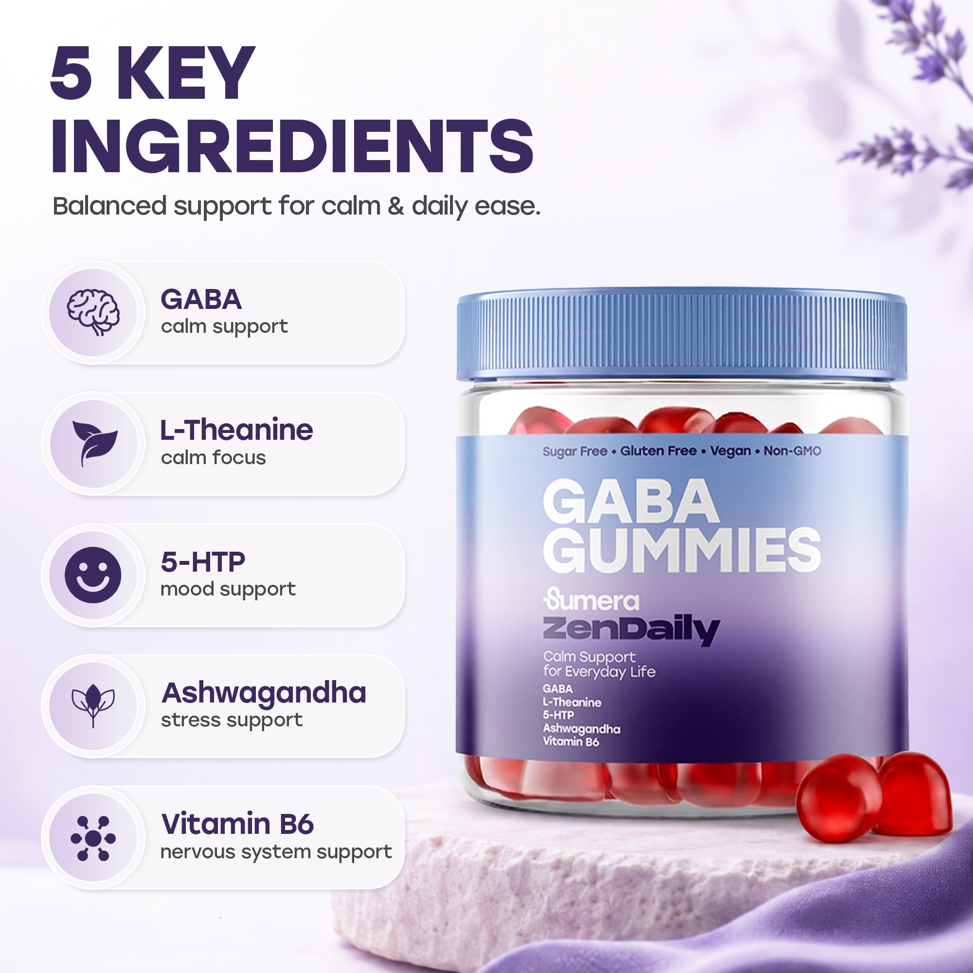 Sumera GABA Gummies jar with lid on, strawberry flavour