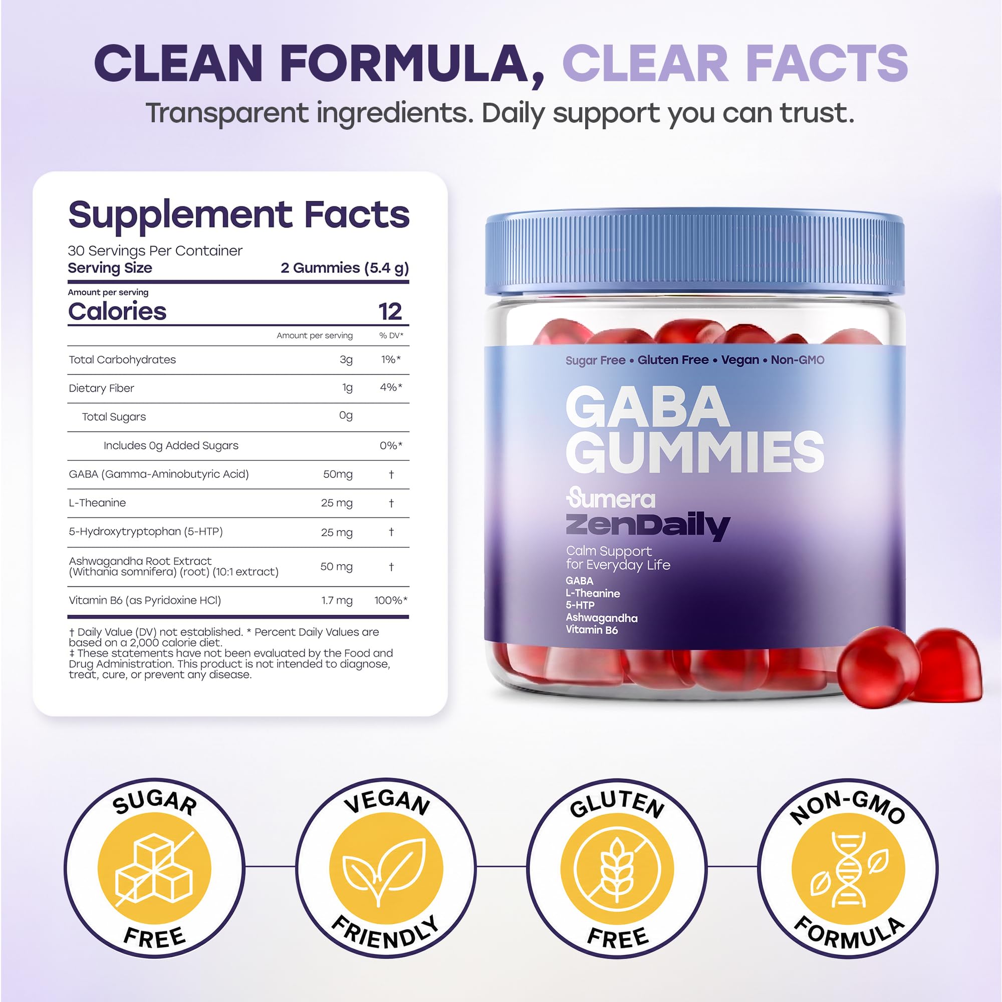 Sumera GABA Gummies with two gummies on a table