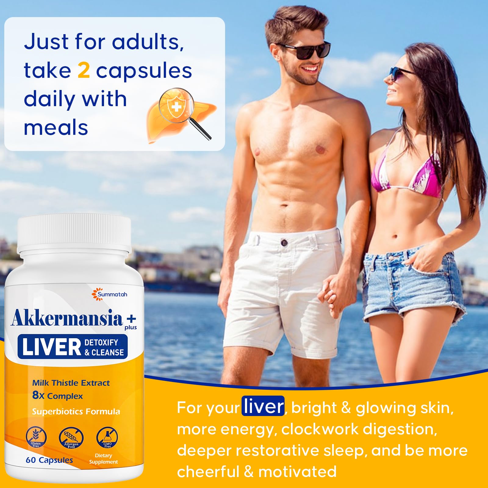 Summatah Akkermansia Liver capsules on a clean background