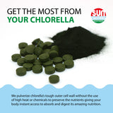 Sun Chlorella Chlorella Tablets displayed with fresh greens