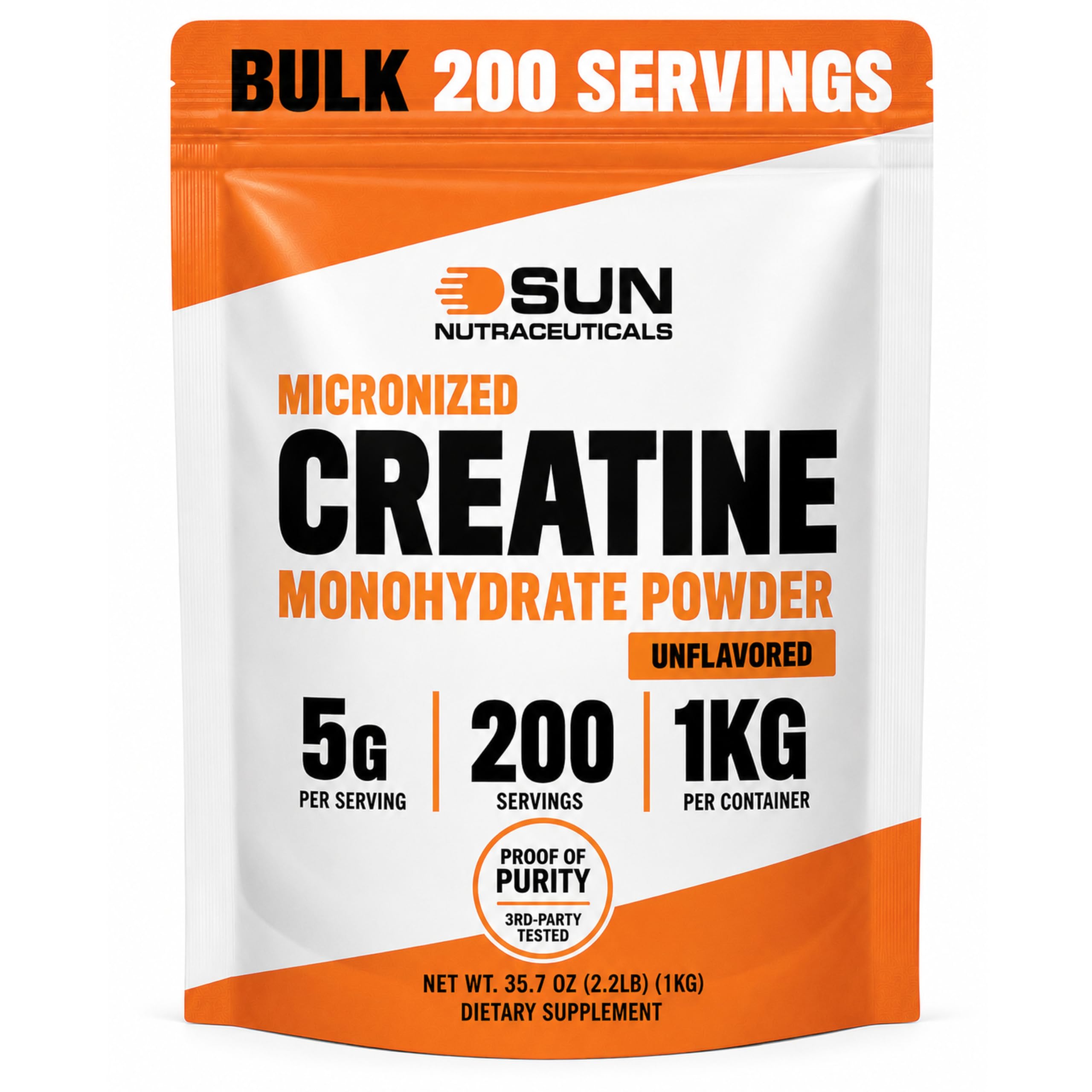 Sun Nutraceuticals Creatine Monohydrate Powder 1kg front view
