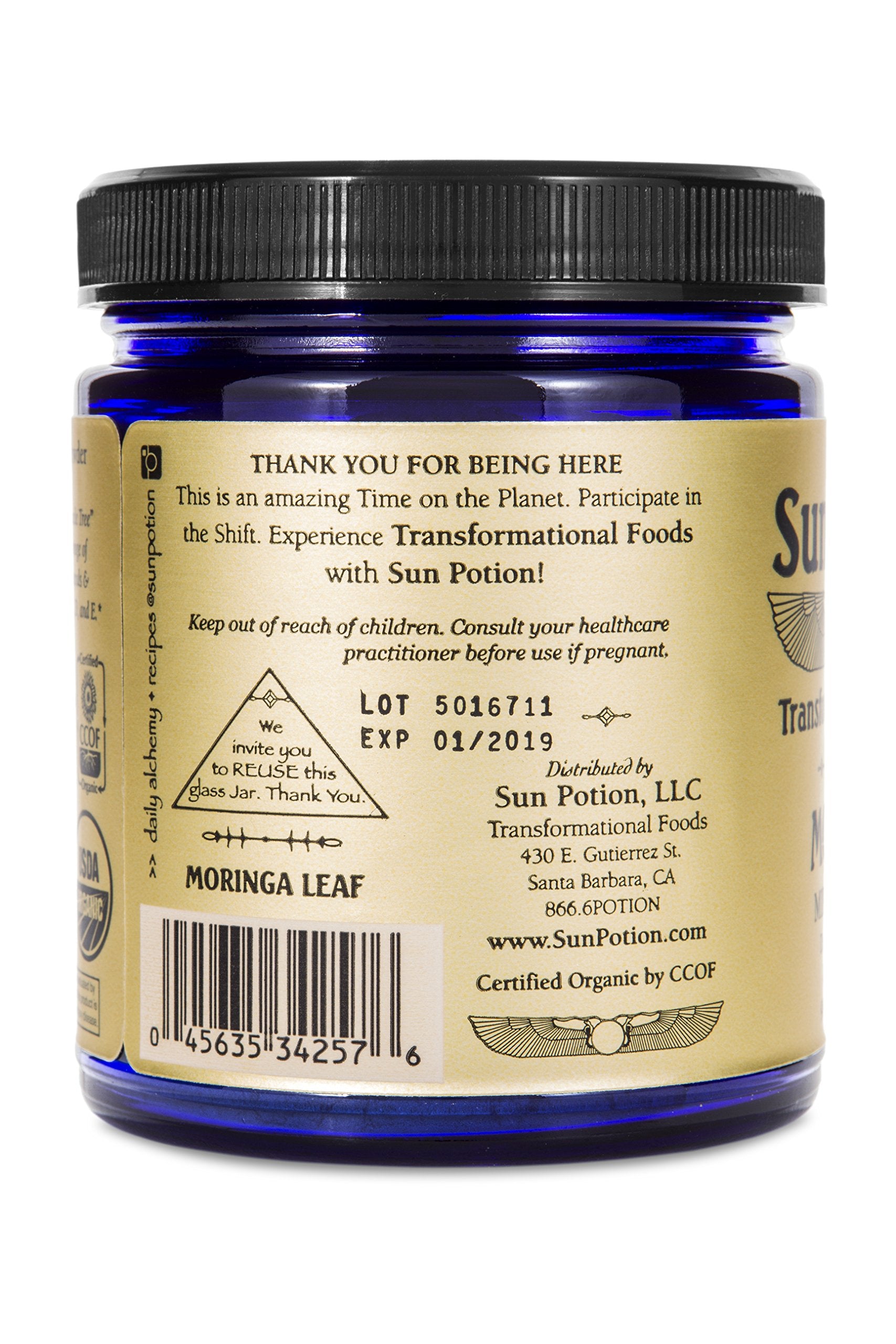 Sun Potion Moringa Leaf Powder 290g jar side view