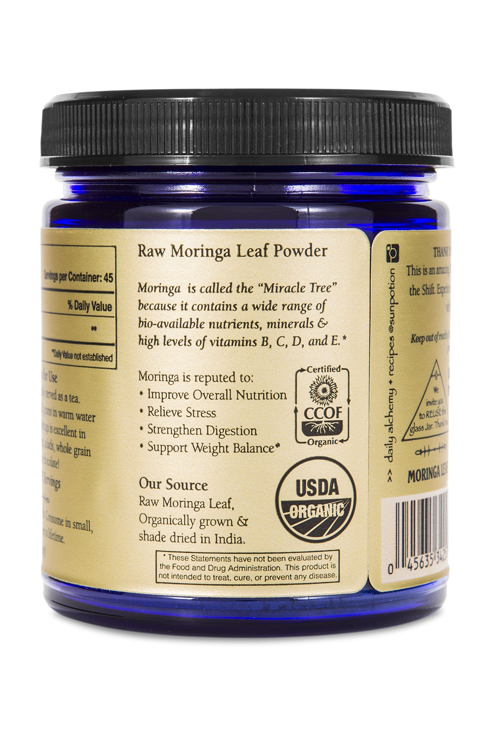 Sun Potion Moringa Leaf Powder 290g jar with scoop