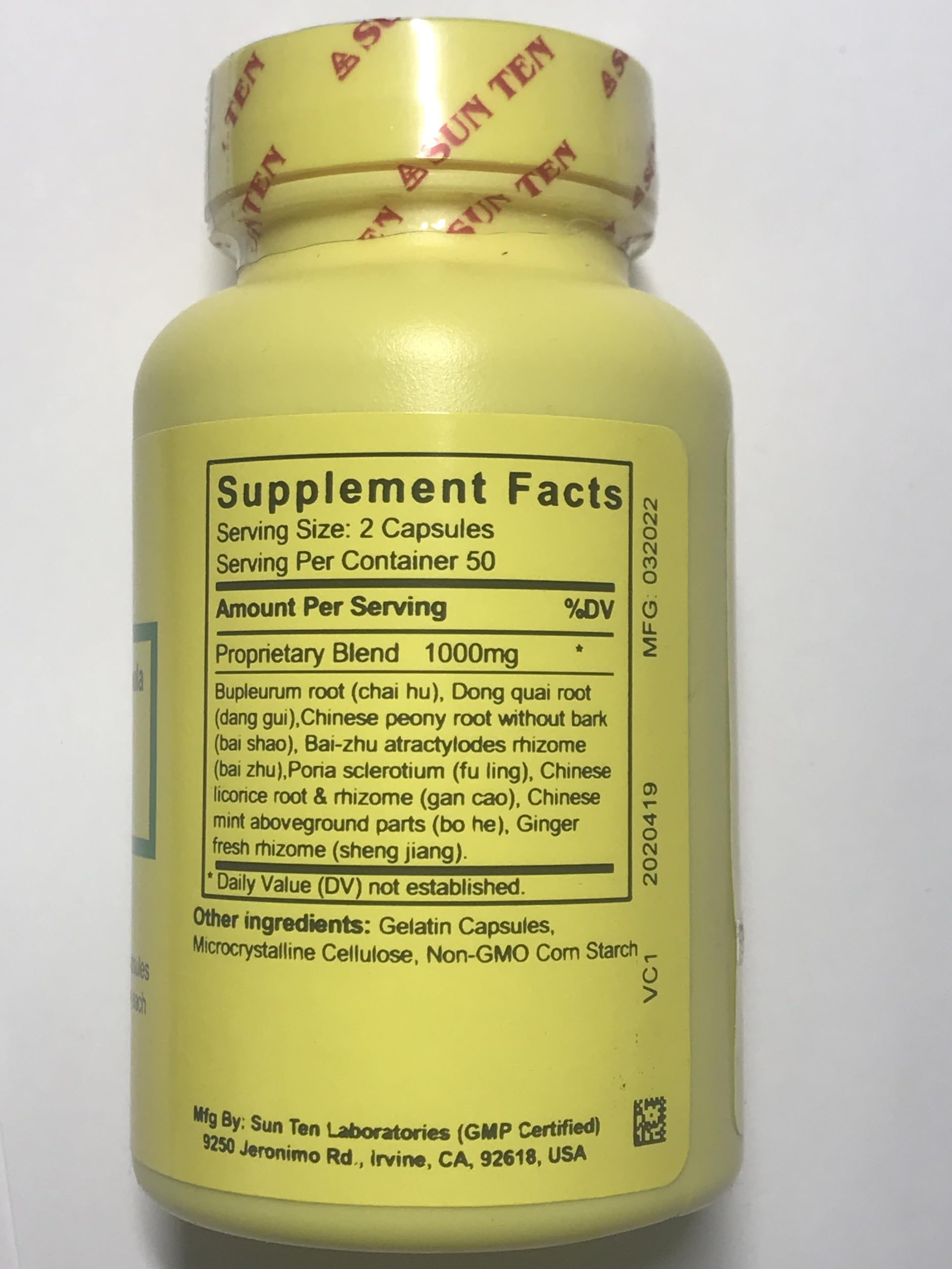 Sun Ten Tang-Kuei and Bupleurum Formula side view showing capsule count
