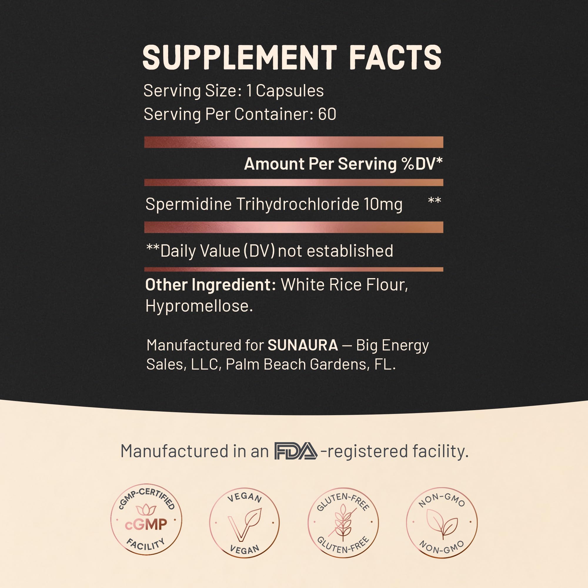 SUNAURA Spermidine 10mg Capsules bottle with label