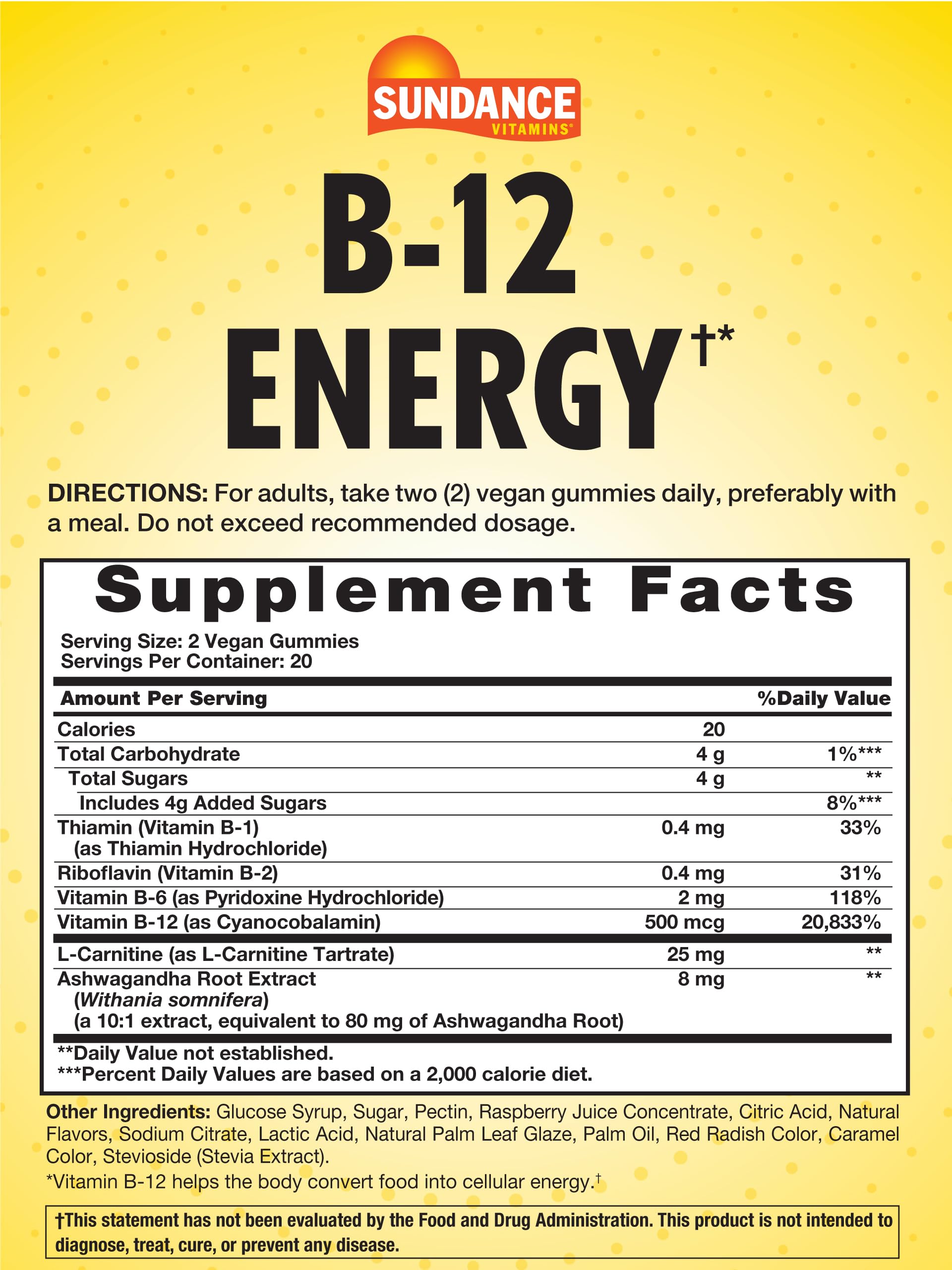 Sundance B-12 Gummies packaging showing ingredients list