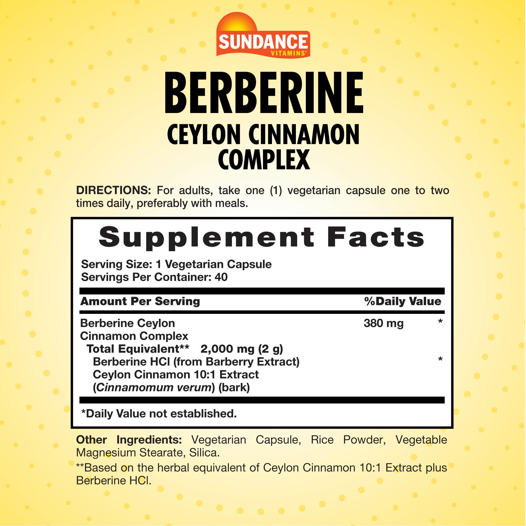 Sundance Berberine Ceylon Cinnamon Complex Capsules side view