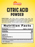 Sundance Citric Acid Powder 512g back view with ingredient list