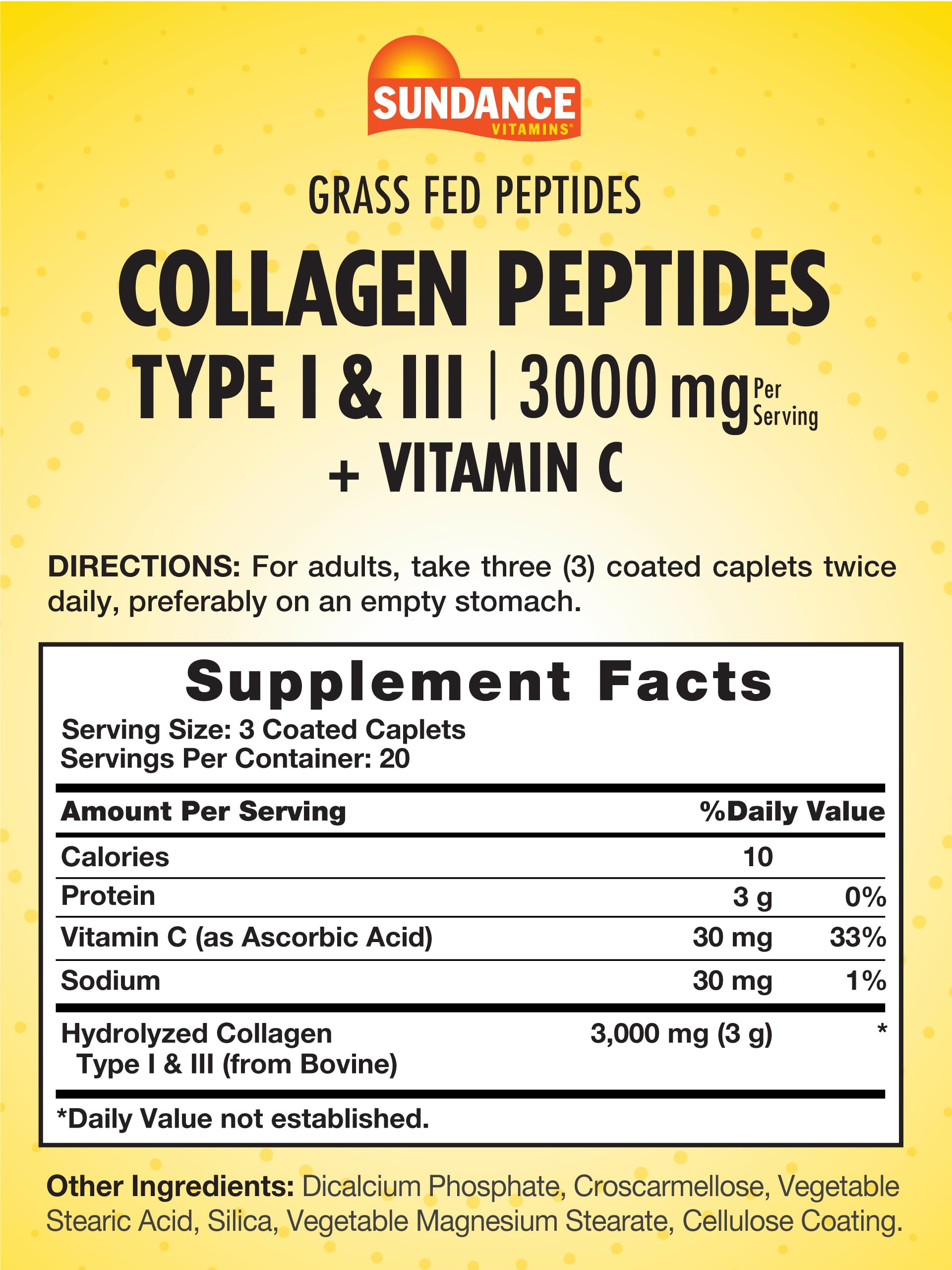 Sundance Collagen Supplement 3000mg side view showing caplets