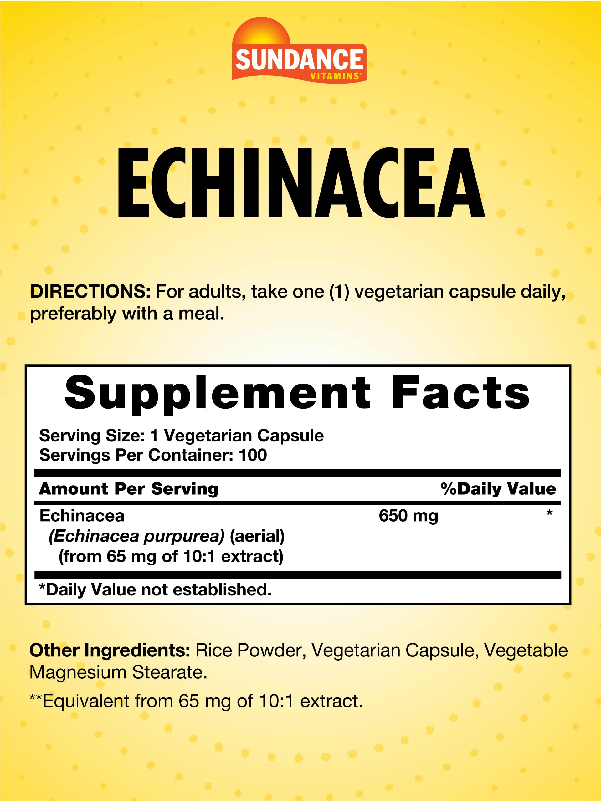 Sundance Echinacea Capsules 650mg side view showing capsule details