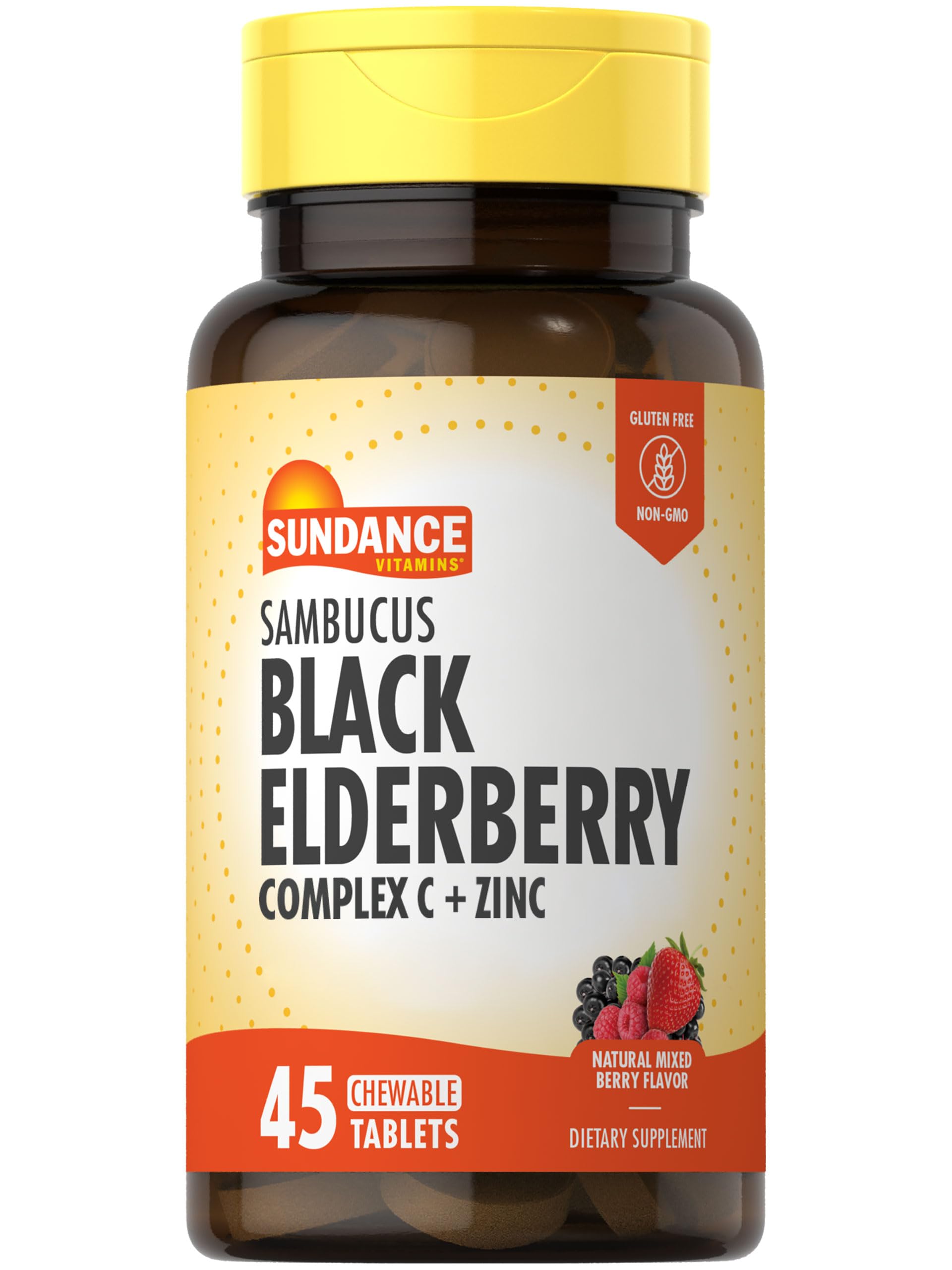 Sundance Elderberry Chewable Tablets front view with packaging
