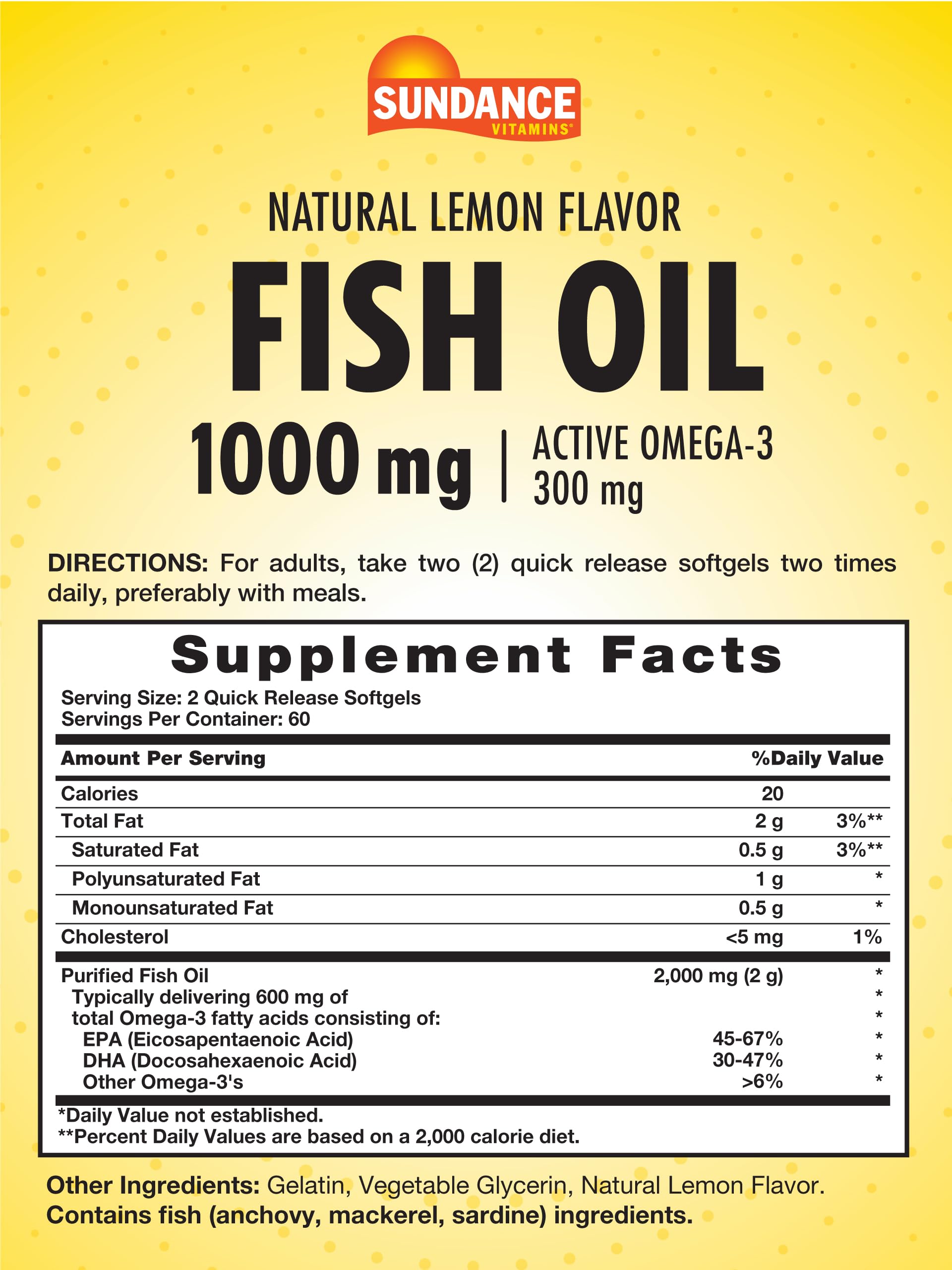 Sundance Fish Oil Softgels 2000mg side view with lemon flavour