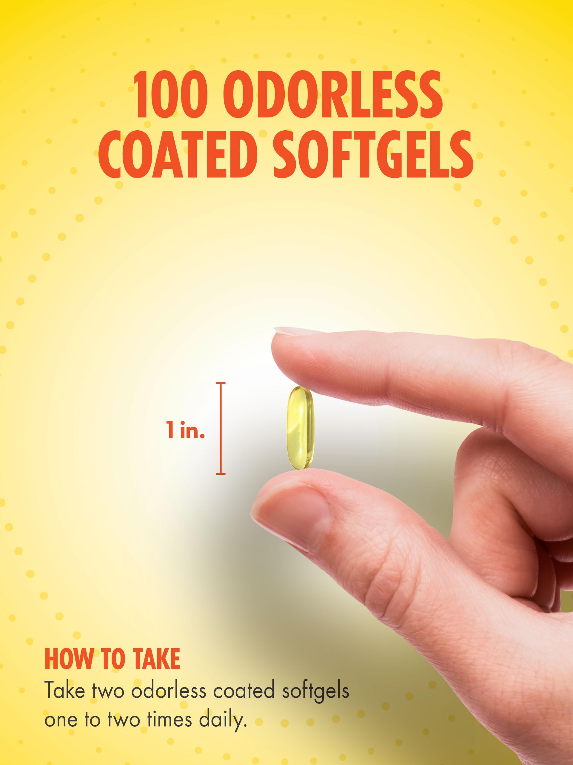 Sundance Fish Oil Softgels in hand for size comparison