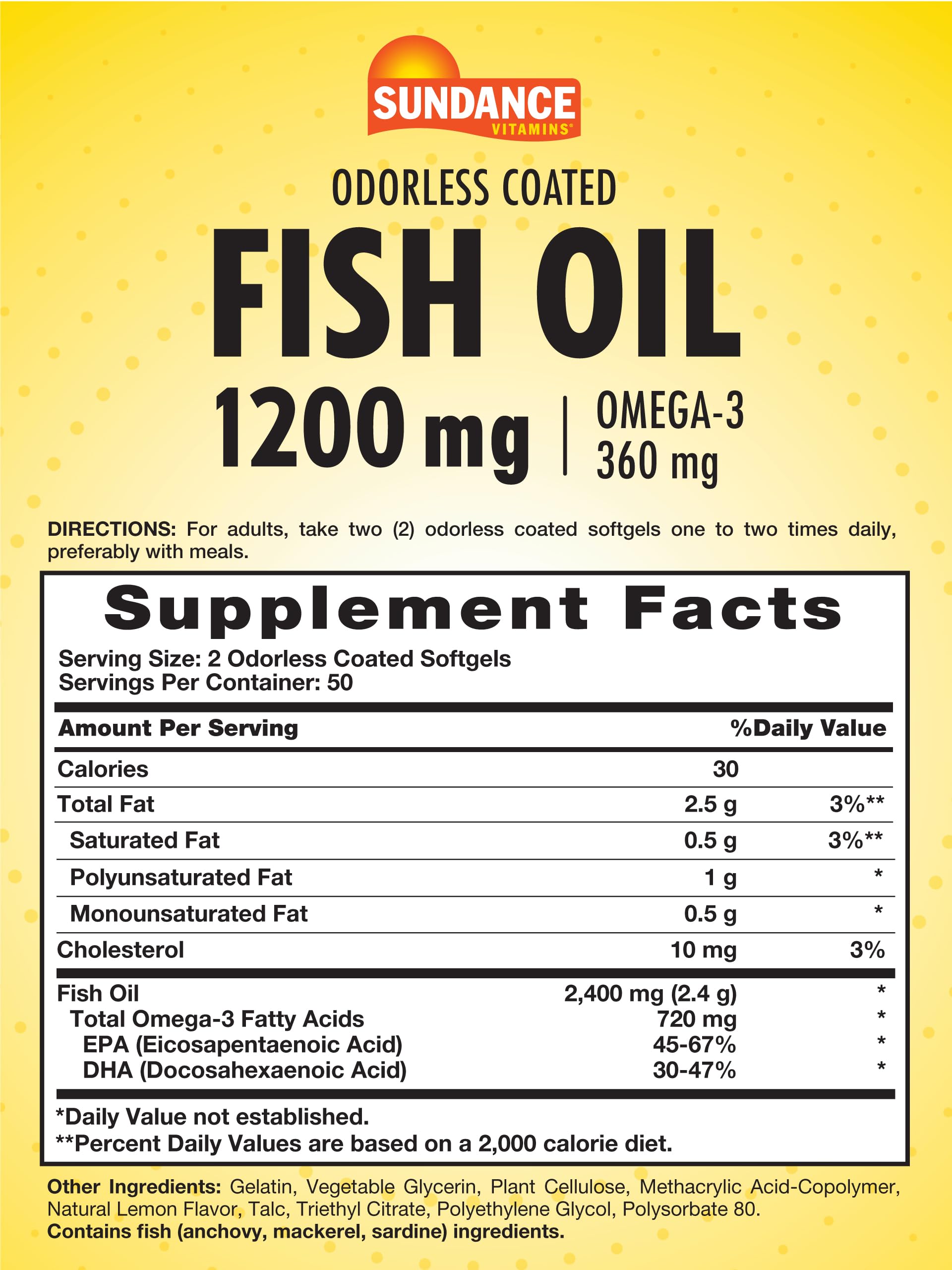 Sundance Fish Oil Softgels showing lemon flavour coating