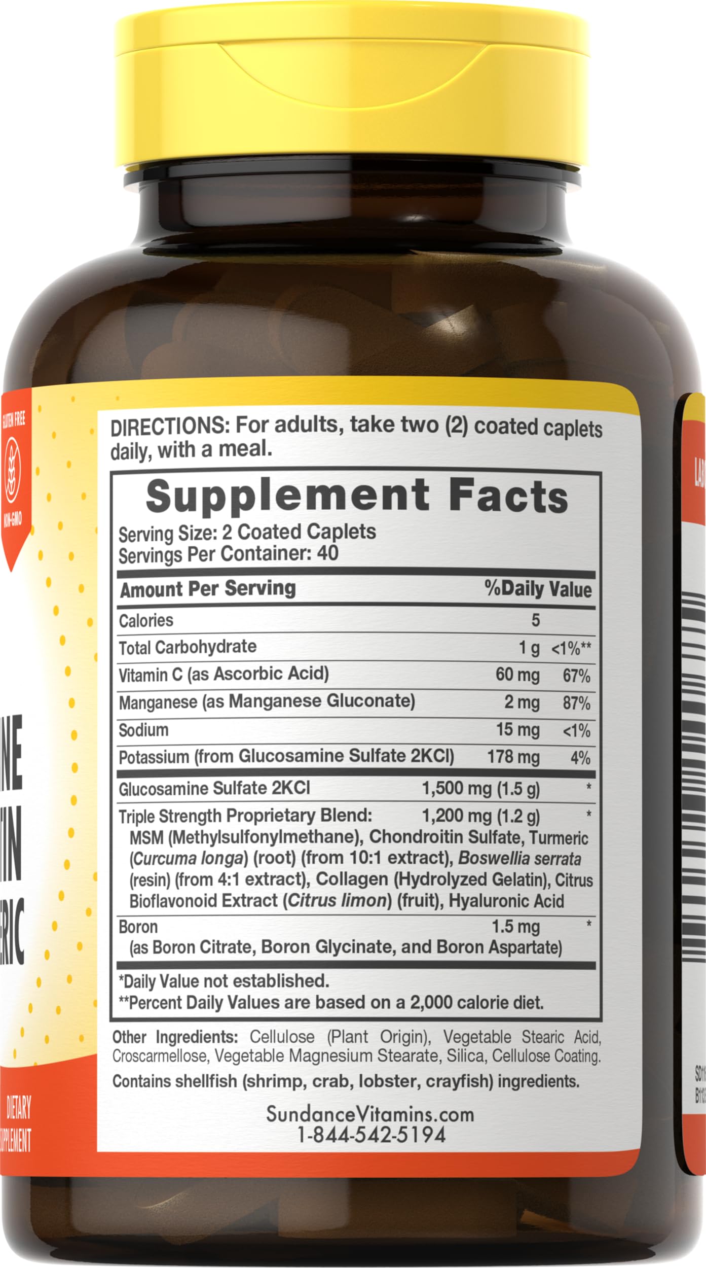 Sundance Glucosamine Chondroitin caplets in open bottle showing caplets